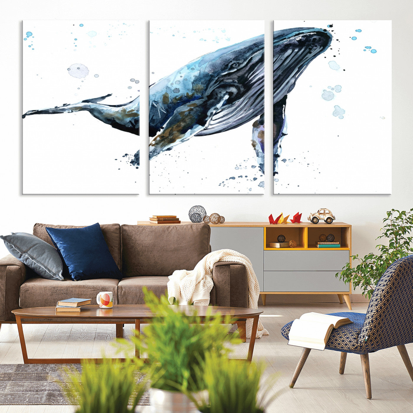 -Watercolor Whale Wall Art Canvas Print