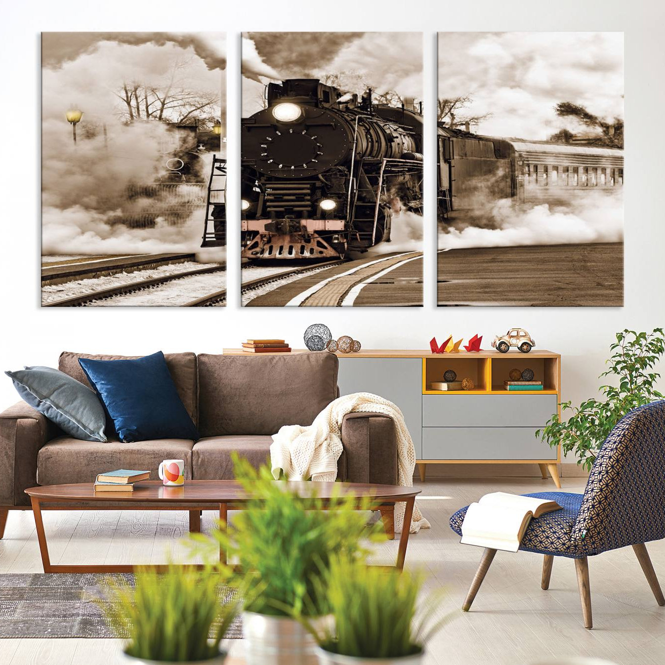 31136-MGV-CV-36X24-Black Steam Train Canvas Wall Art Print Steam Locomotive Art Canvas