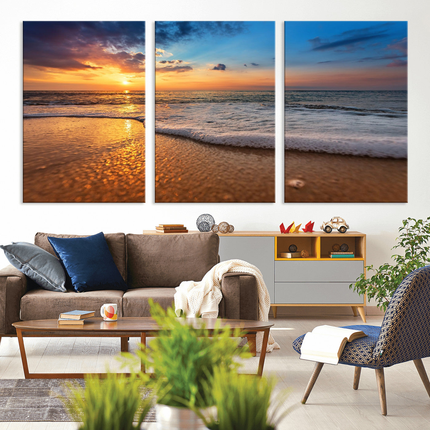 -Sunset and Beach at Night Wall Art Canvas Print