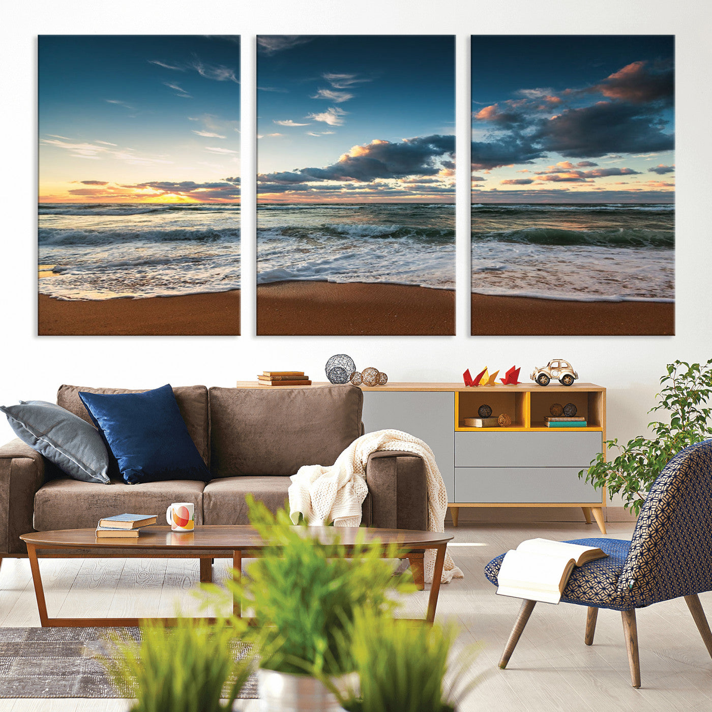 -Ocean Beach Wall Art Canvas Print Sunset Artwork Print Coastal Wall Art