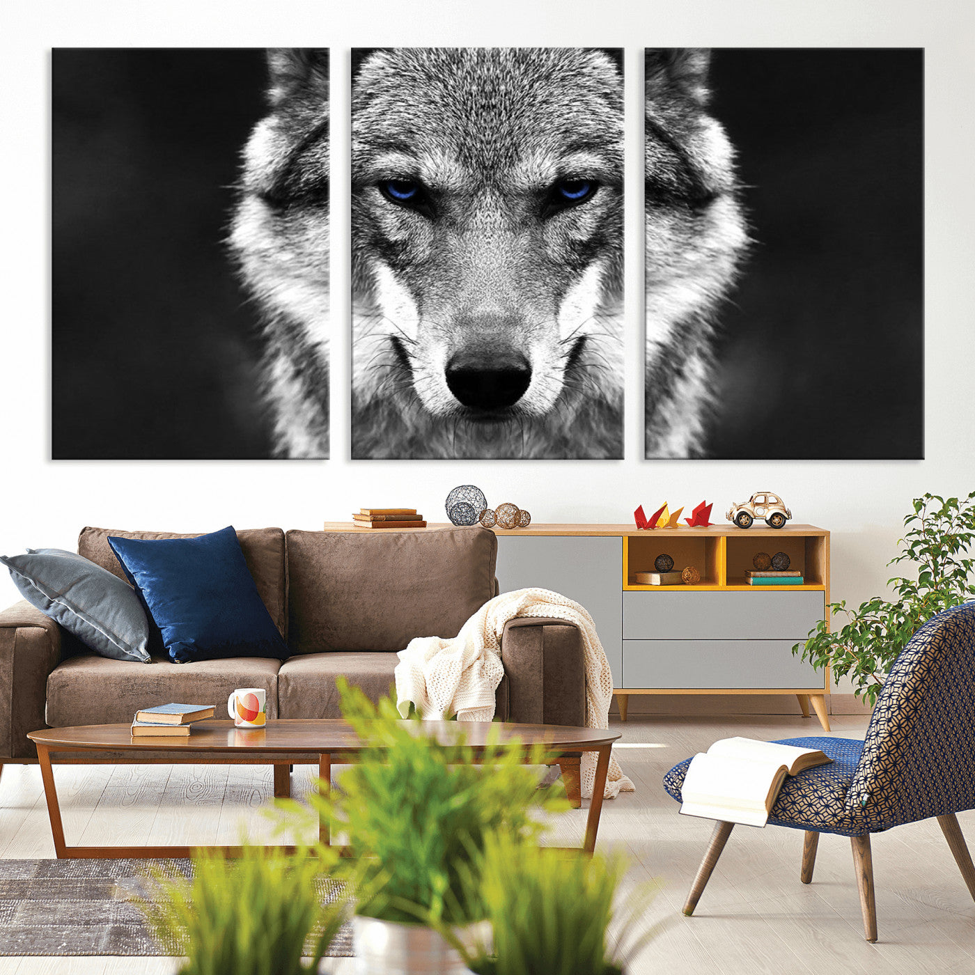 -Black and White Wild Wolf Wall Art Canvas Print