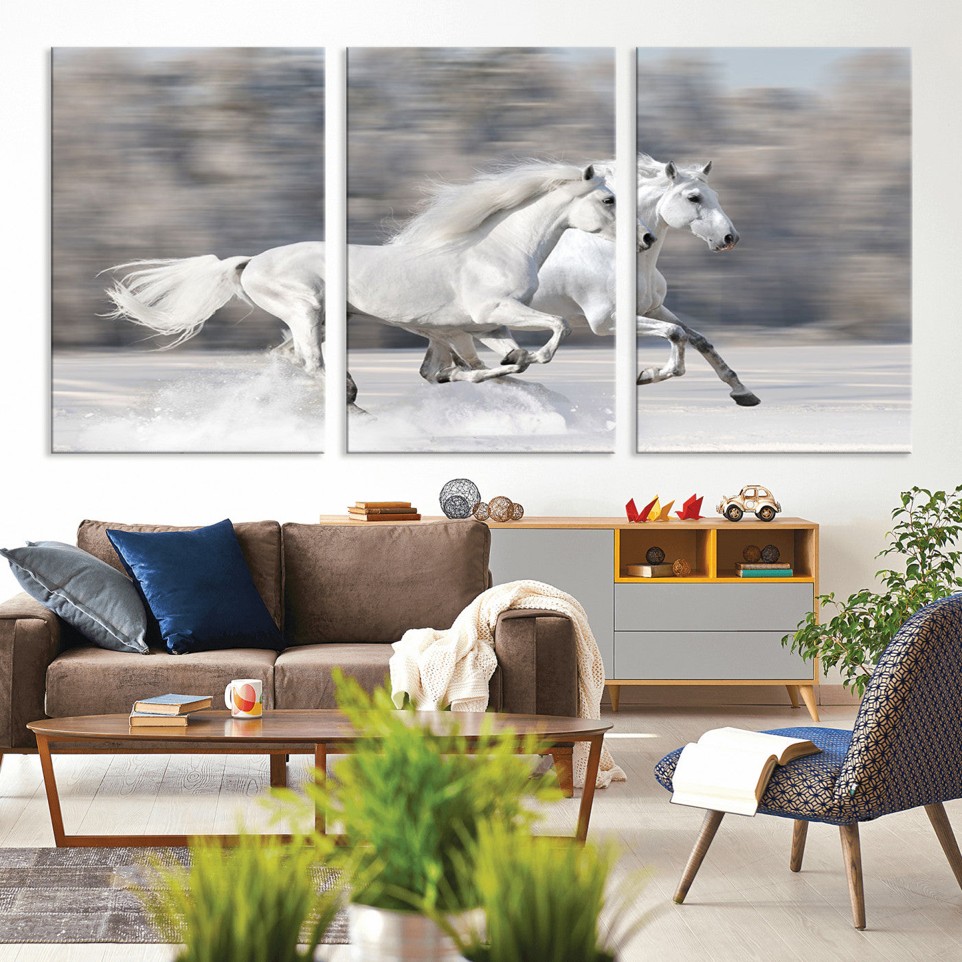 -The White Horses Wall Art, Framed White Horses Wall Art Canvas Print