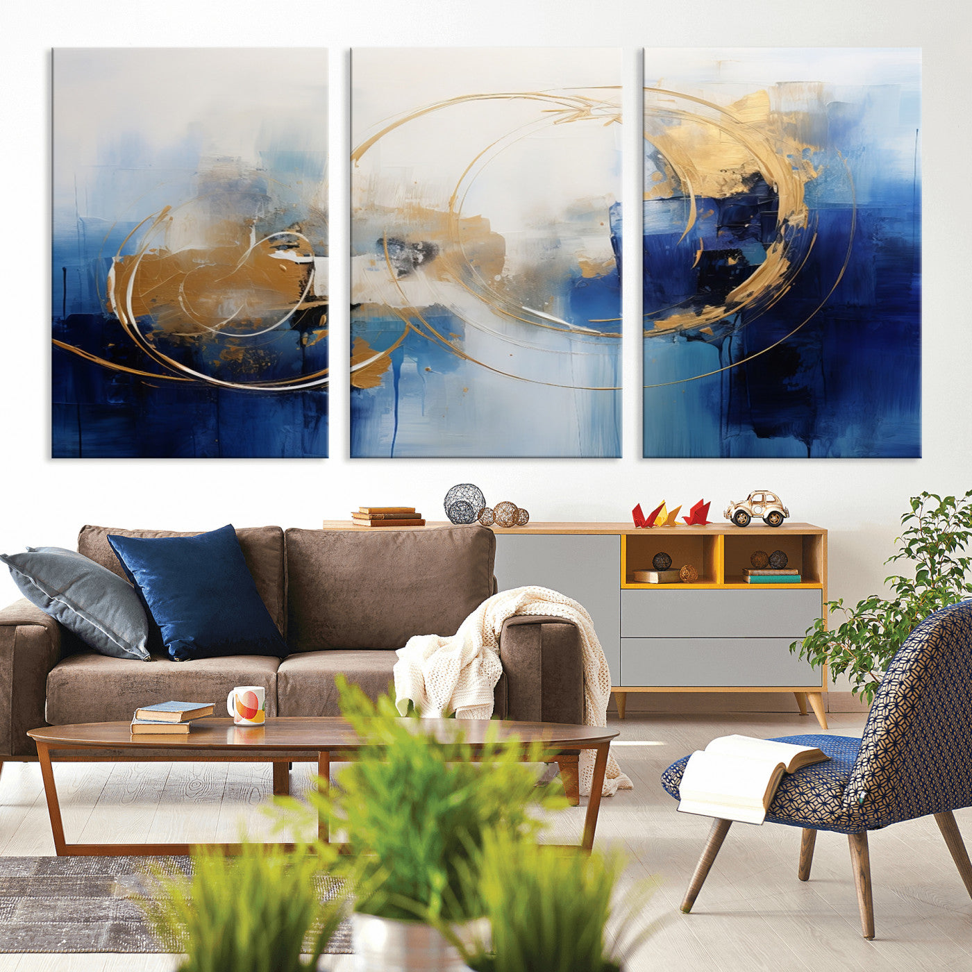 52314-MGV-CV-36X24-Navy Blue Abstract Wall Art Canvas Print