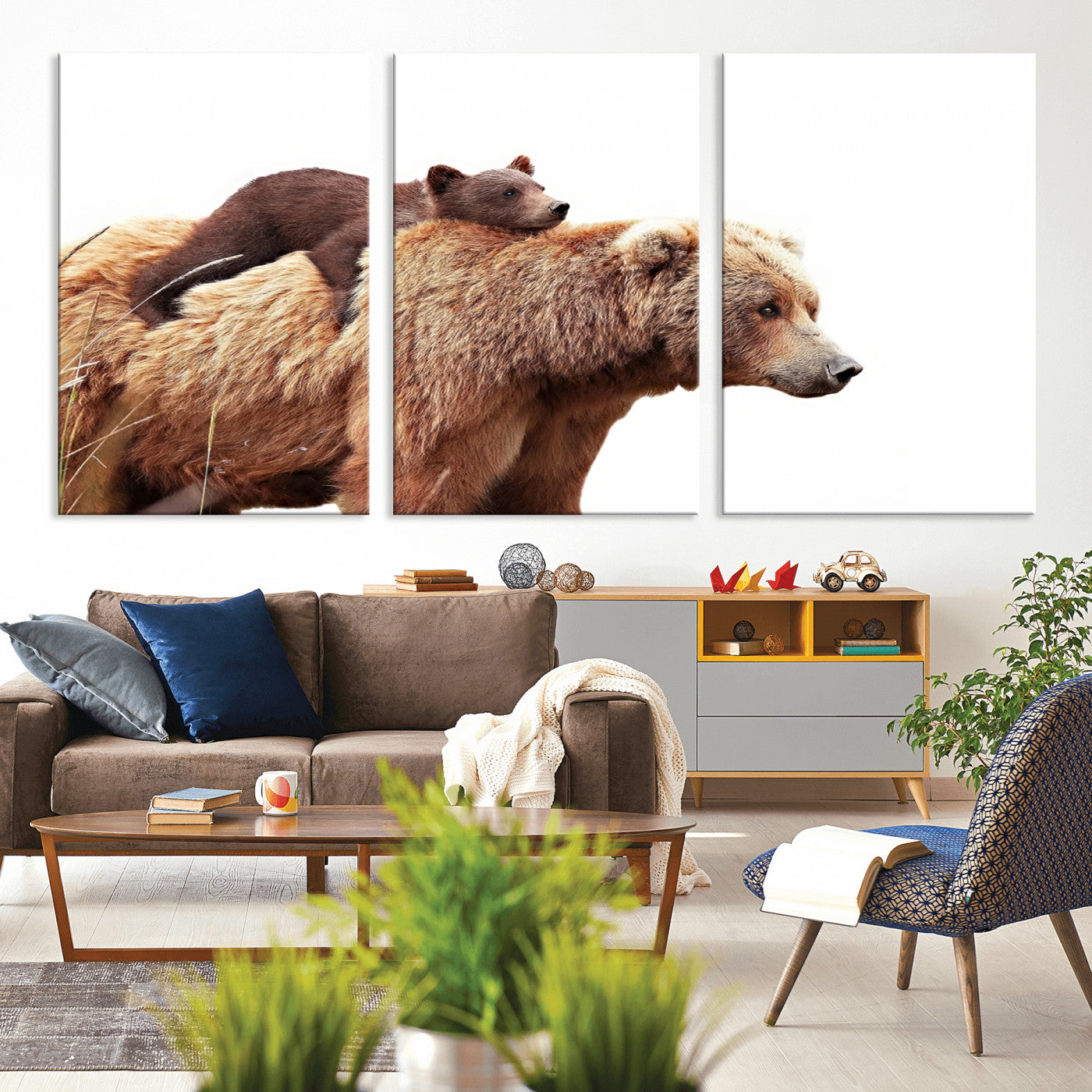 76943-MGV-CV-36X24-Mother and Baby Bear Canvas Wall Art - Adorable Wildlife Animal Print, Cozy Rustic Decor for Living
