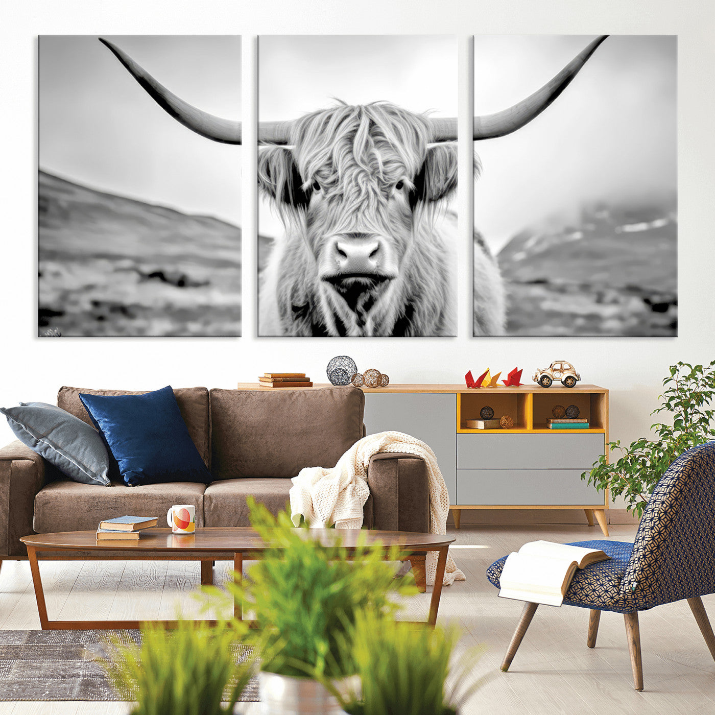 80564-MGV-CV-60X30-3P - Scottish Cow Wall Art Canvas Print