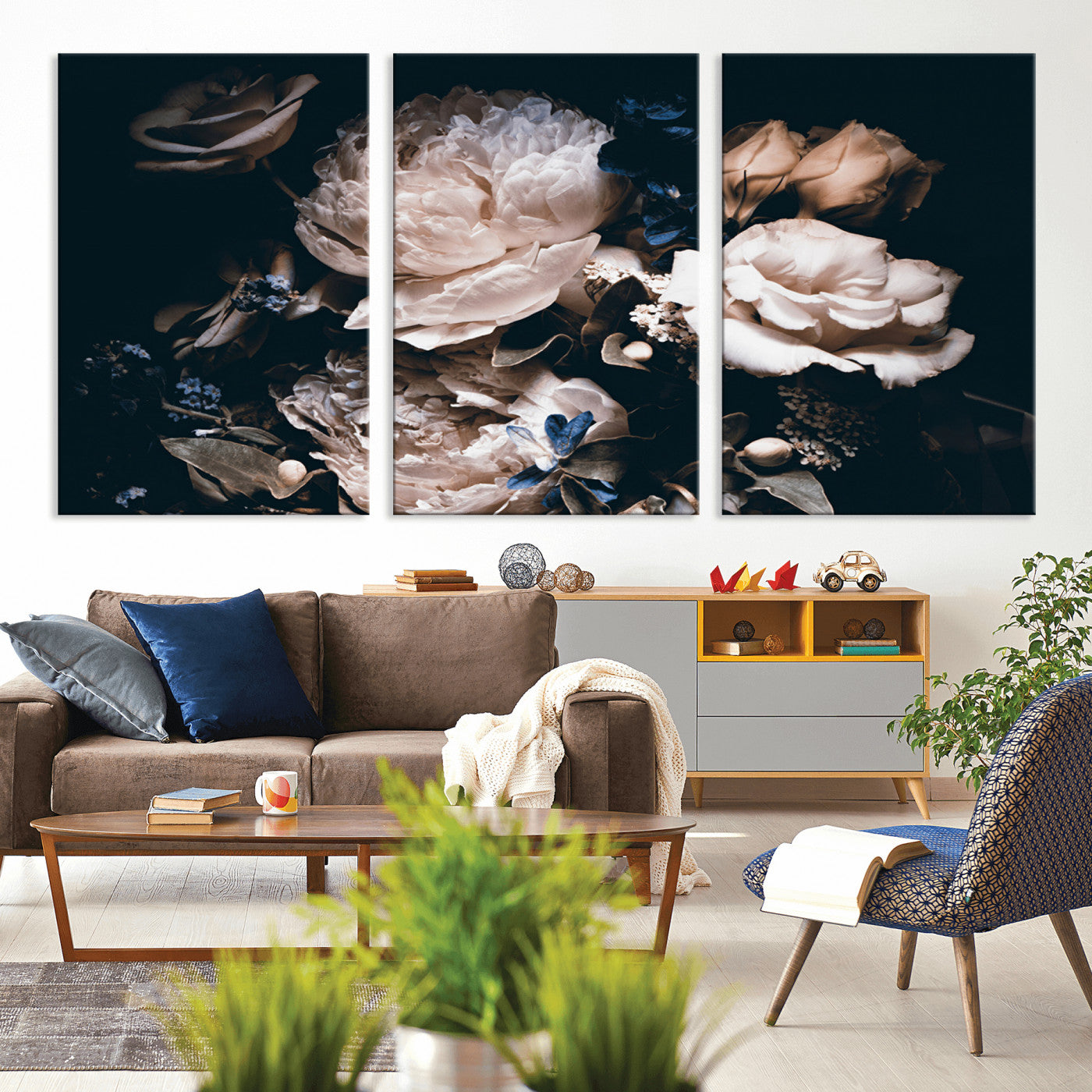 -Pink Peonies Flowers Large Canvas Art Print