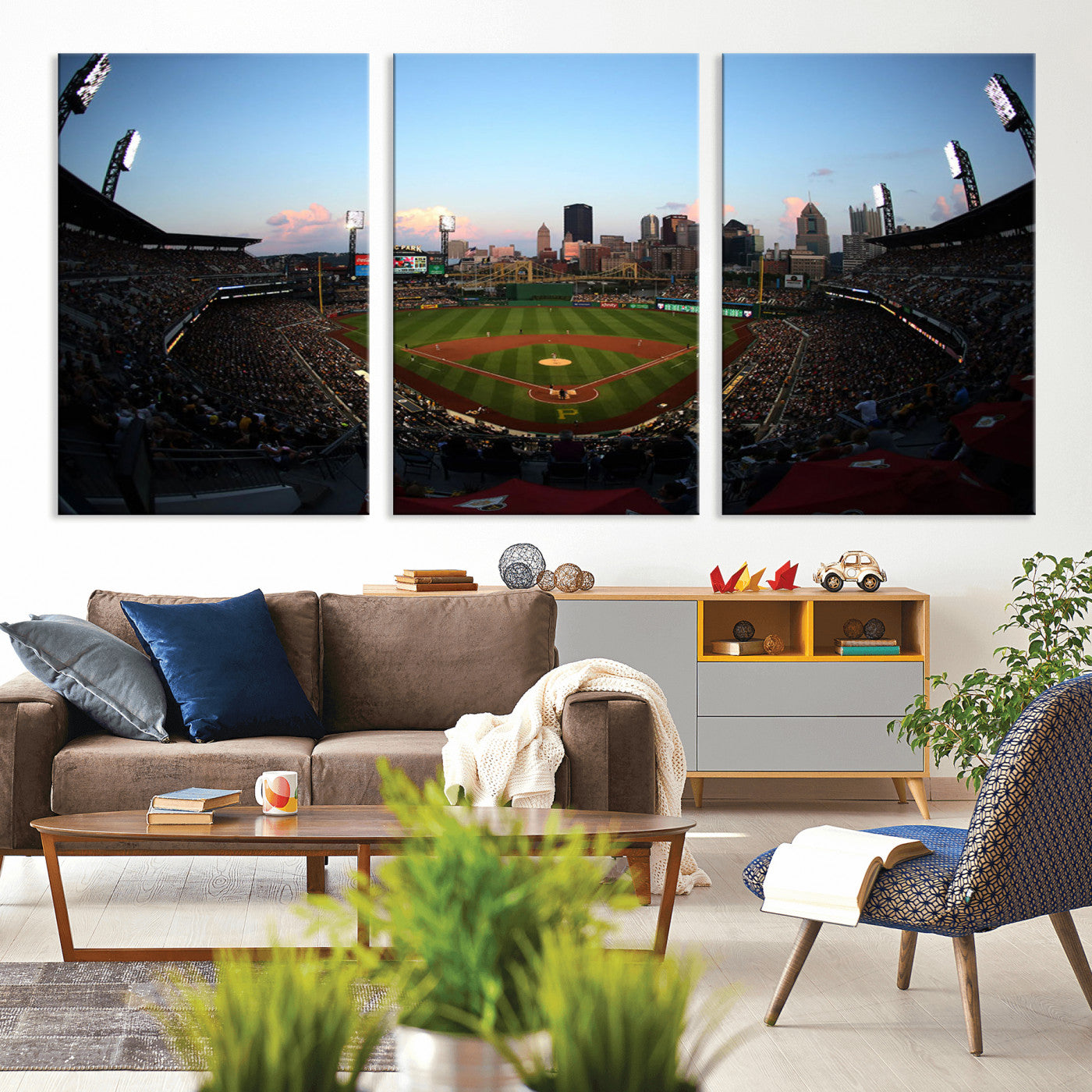 -PNC Park Evening Game Triple Canvas Wall Art - Pittsburgh Pirates MLB Match - PNC Park Stadium Wall