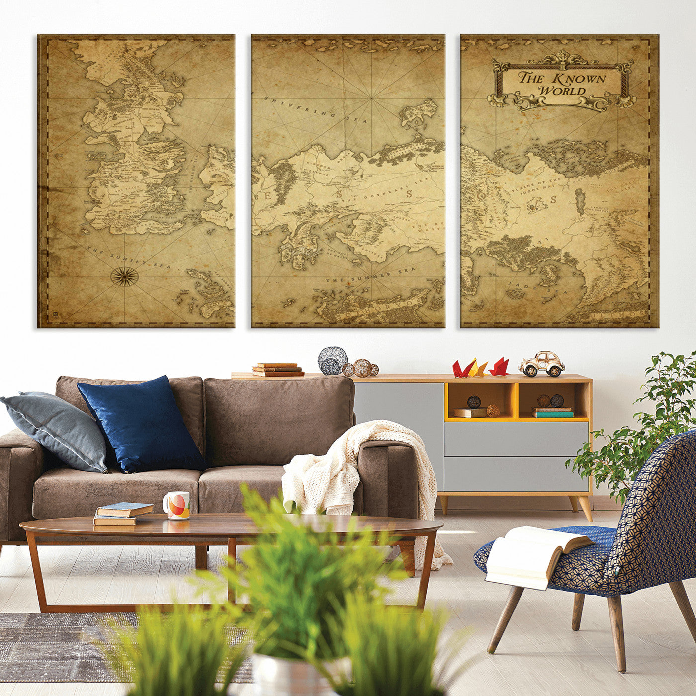 -Vintage Game of Thrones Map Wall Art | Westeros and Essos Antique Style Print | The Known World in