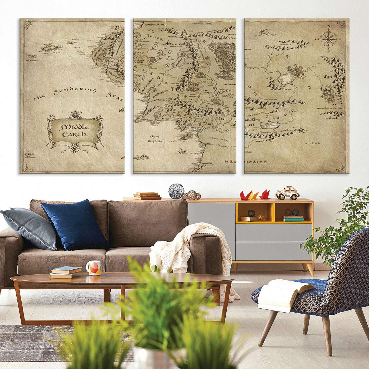 21784-MGV-CV-36X24-Vintage Middle Earth Map Wall Art Canvas – Lord of the Rings Inspired Framed Map Print, Classic Fantasy Decor for Home, Office