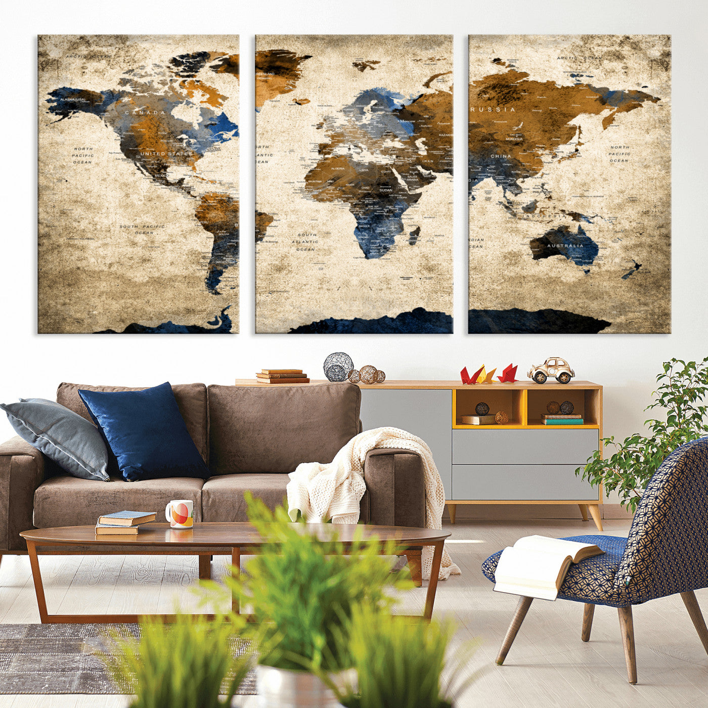 51140-MGV-CV-36X24-World Map Wall Art – Rustic Earth Tone Canvas Print, Antique Travel Map Design for Living Room, Office or Study, Classic Adventure Decor