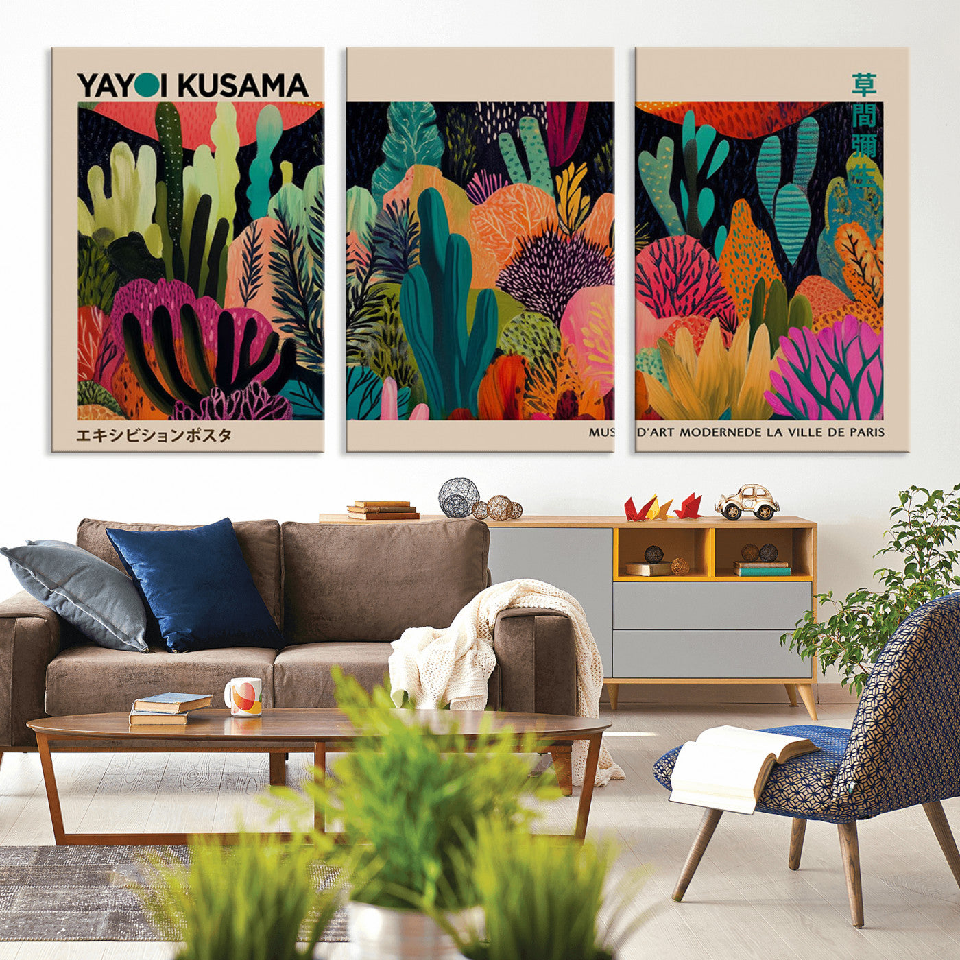 -Yayoi Kusama Wall Art Canvas Print, Abstract Art, Large Yayoi Kusama Framed Canvas Print, Japanese