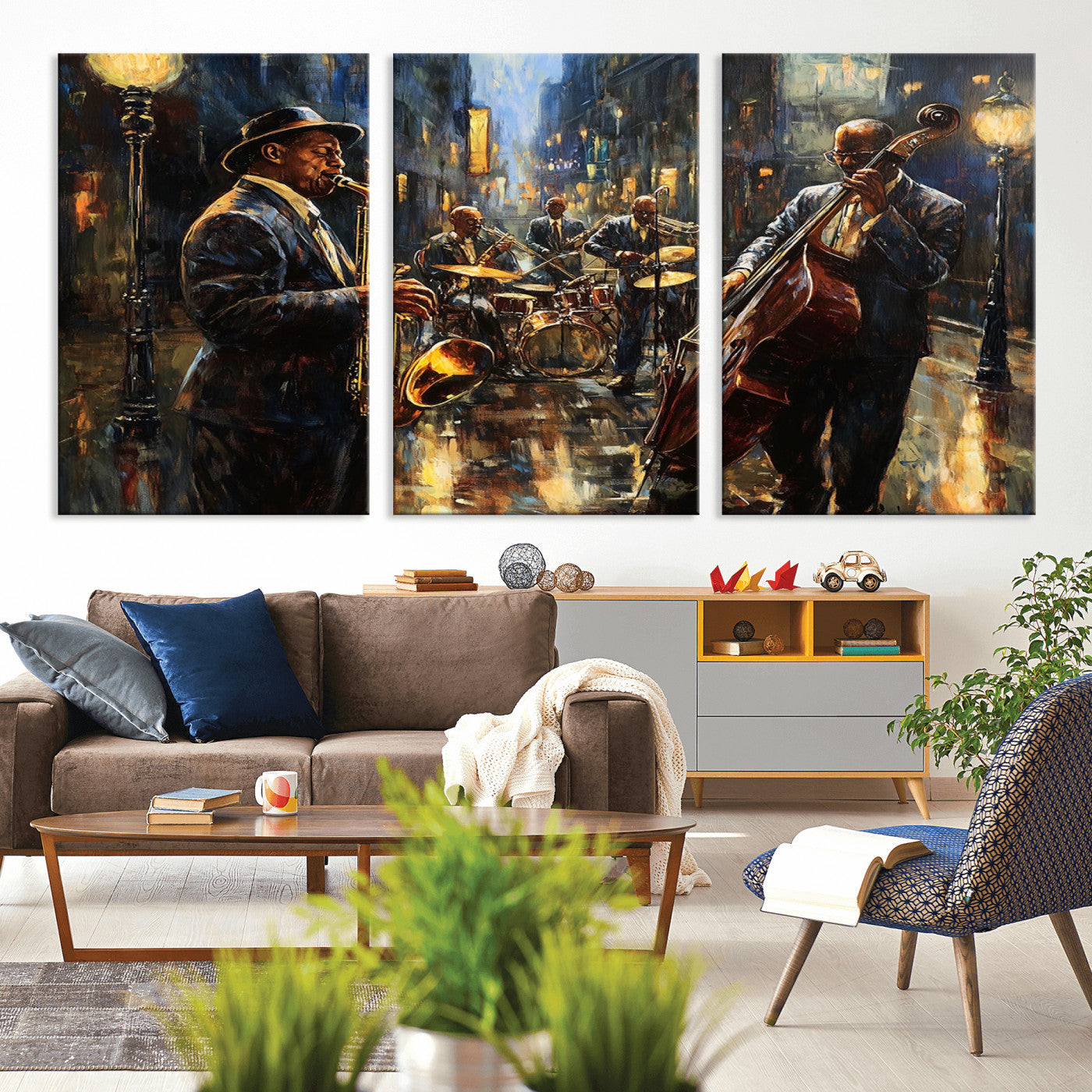 -Jazz Canvas Wall Art Print - Abstract African American Music Art - Framed Posters for Living Room or