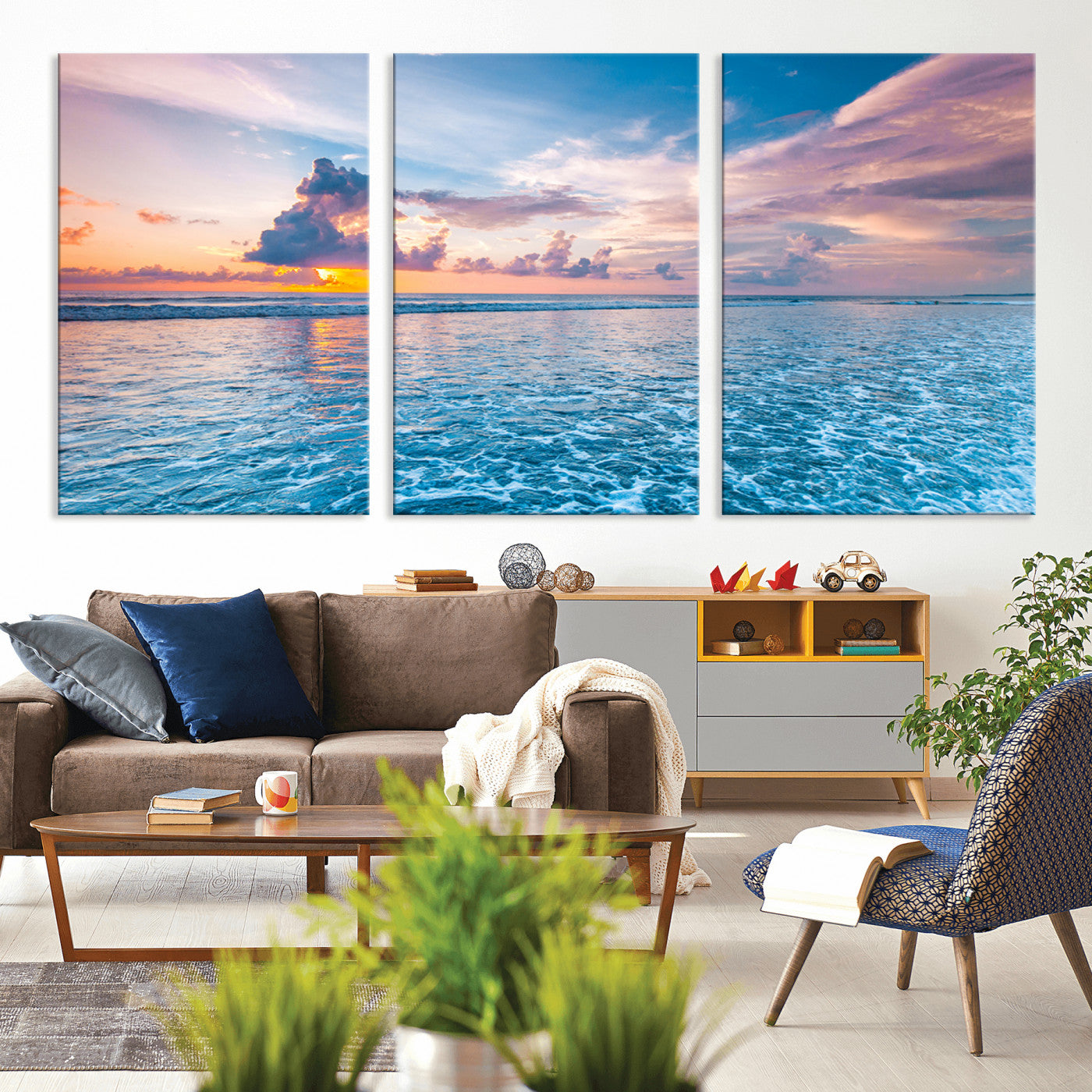 36641-MGV-CV-36X24-Ocean Sunset Canvas Wall Art Print – Tranquil Seascape Vibrant Sky Rolling Waves Coastal Artwork for Home, Office