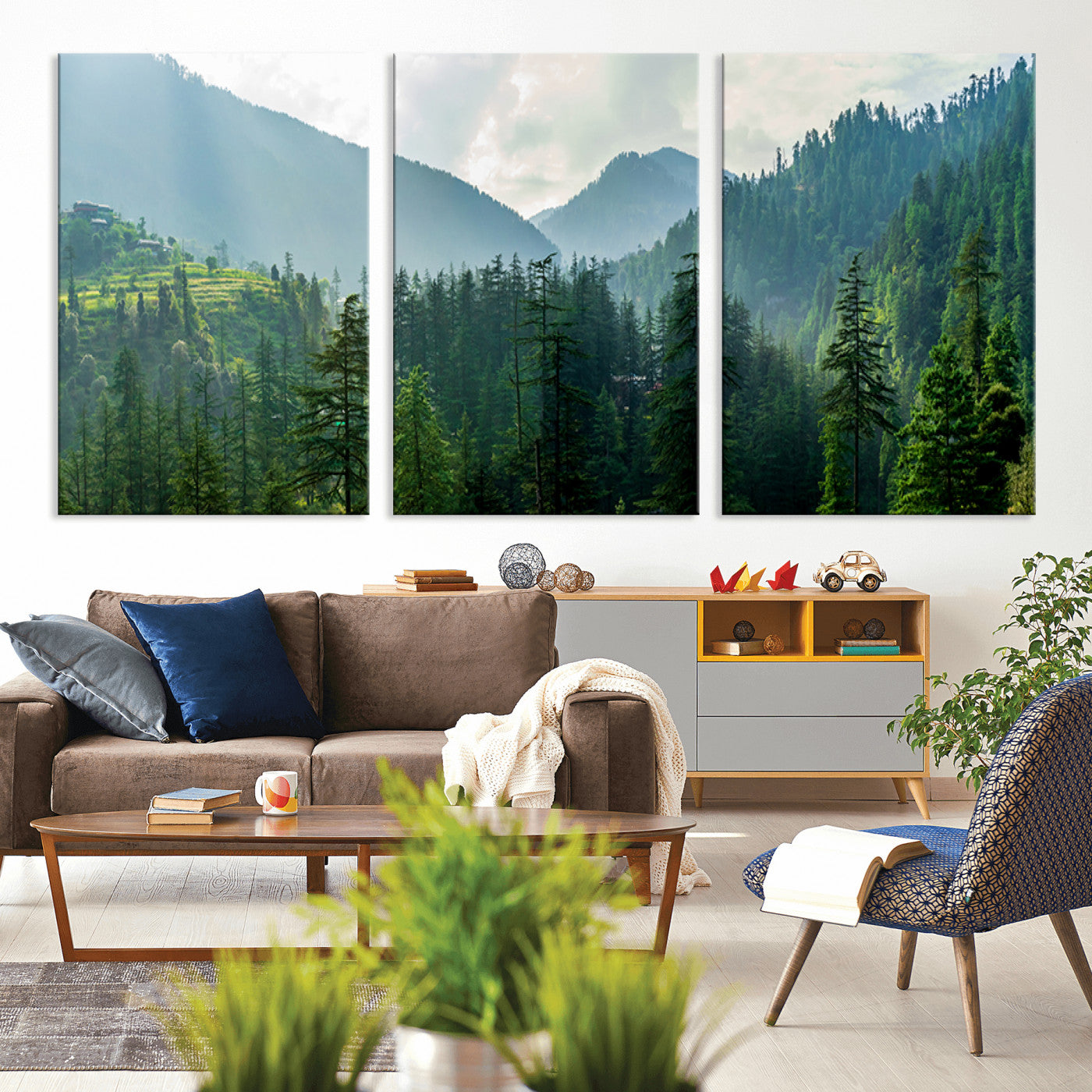 83417191-MGV-CV-36X24-Misty Forest Mountain Wall Art Canvas Print – Framed Serene Nature Scene with Tranquil Valley Artwork for Home, Office