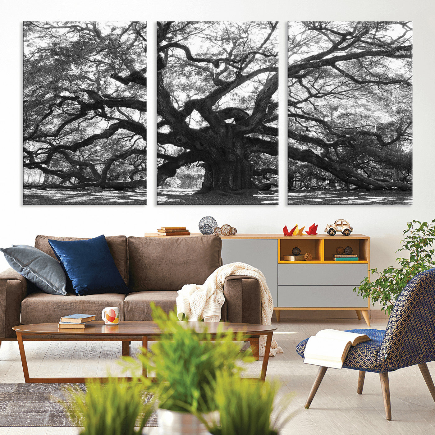-Ancient Oak Wall Art Canvas Print, Framed Twisted Branches Art Picture Print, Gnarled Tree Perfect Moody Nature Decor Artwork