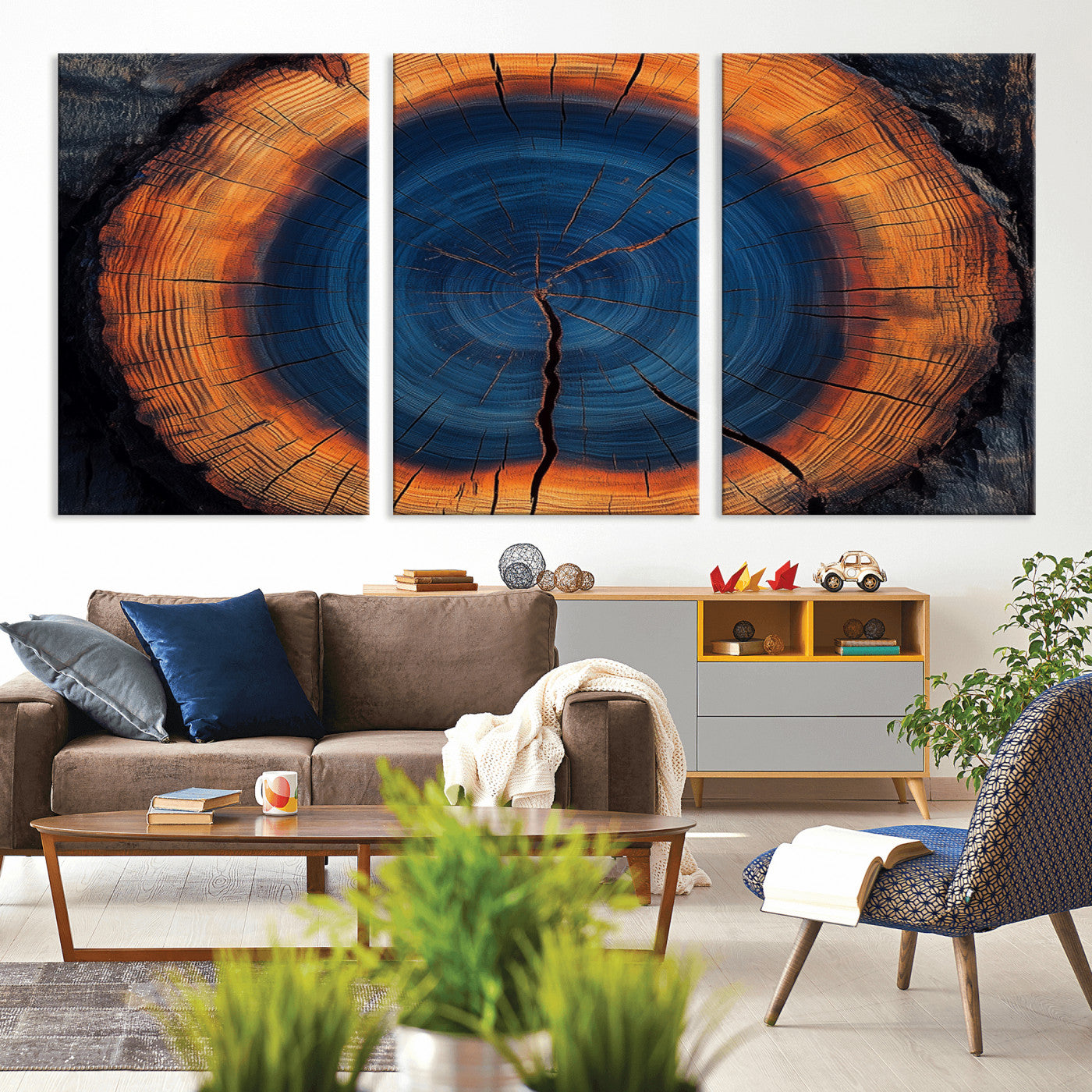 MGV-CV-60X30-3P - Abstract Tree Ring Wall Art Print, Natural Rustic Wood Texture Canvas Print, Framed Tree Ring Printing, Wood Tree Stump Artwork Canvas Print