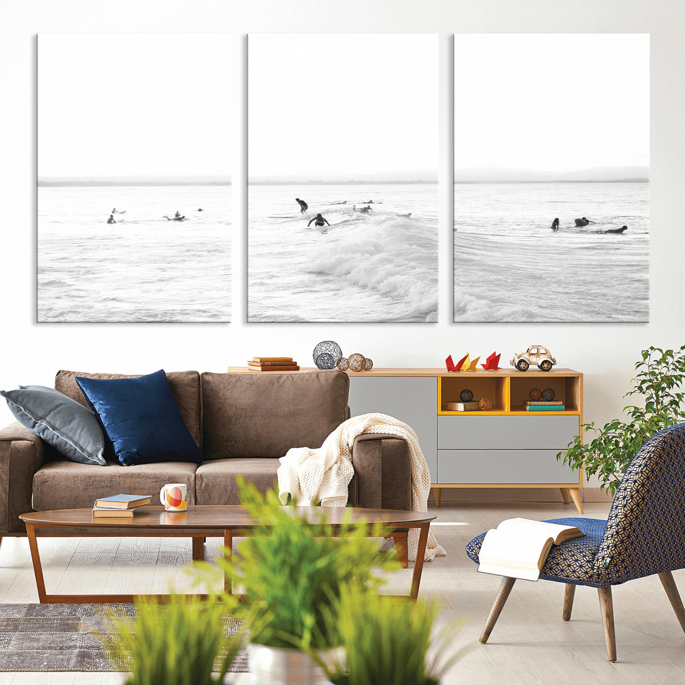 33449548-MGV-CV-36X24 - Surf Crowd Motion Wall Art – Active Surfers & Ocean Waves Canvas Print, Dynamic Water and Coastal Horizon for Living Room or Sea Adventure Decor
