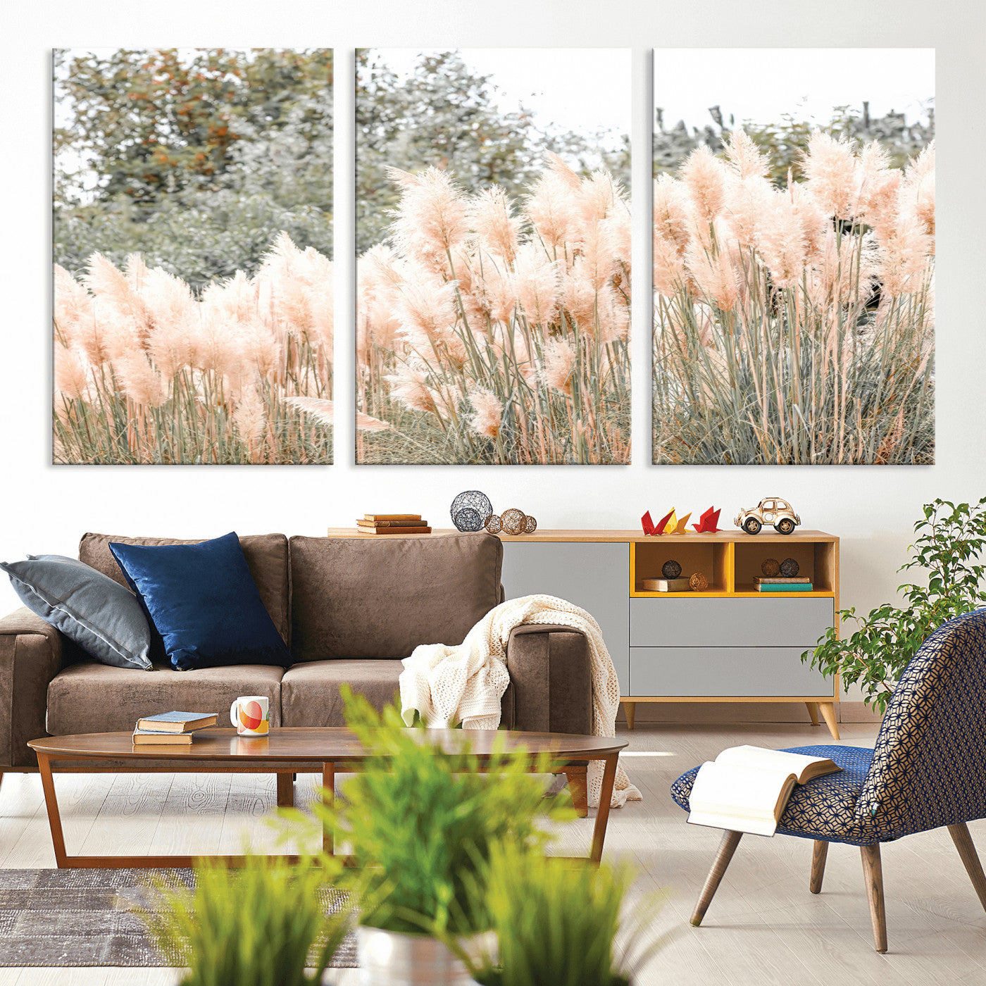 21826392-MGV-CV-36X24 - Pampas Grass Wall Art – Soft Blush Hues and Natural Texture Canvas Print, Serene Outdoors & Botanical Charm for Living Room or Nature Decor