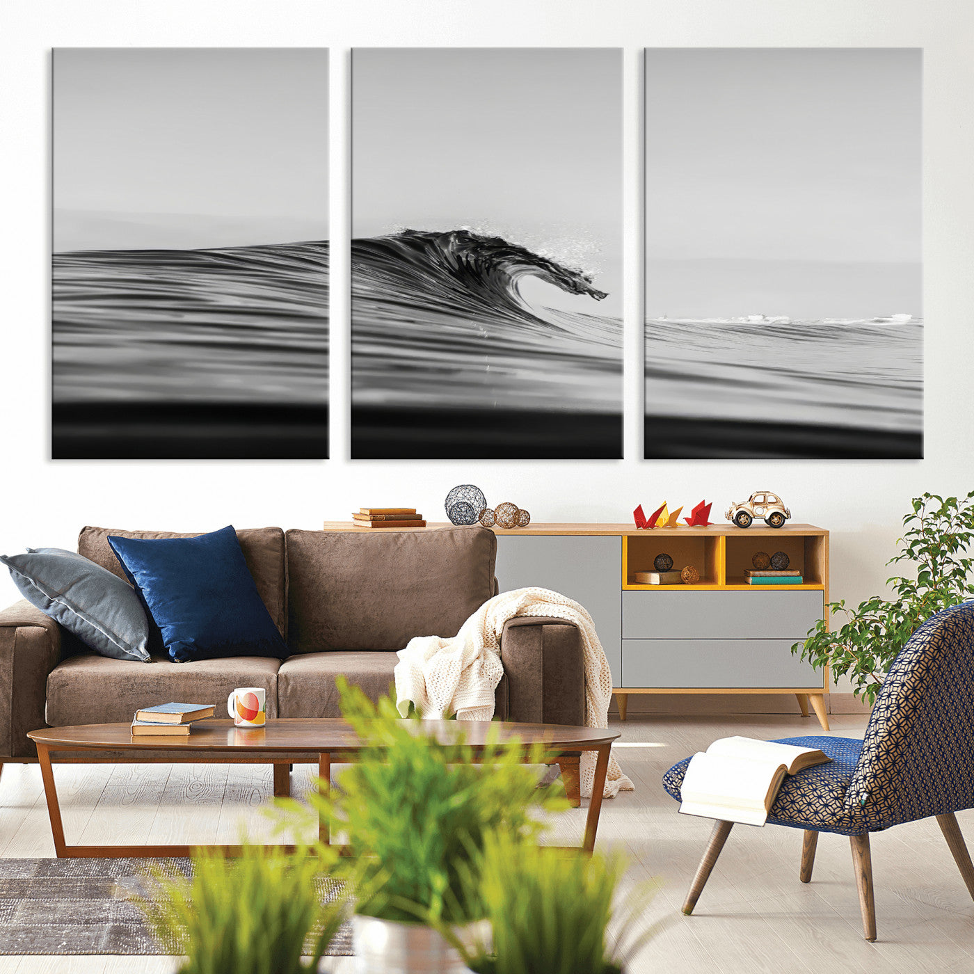 -Black Wave Wall Art Canvas Print, Framed Abstract Surf Art Picture Print, Minimalist Ocean Perfect Minimalist Coastal Decor Artwork