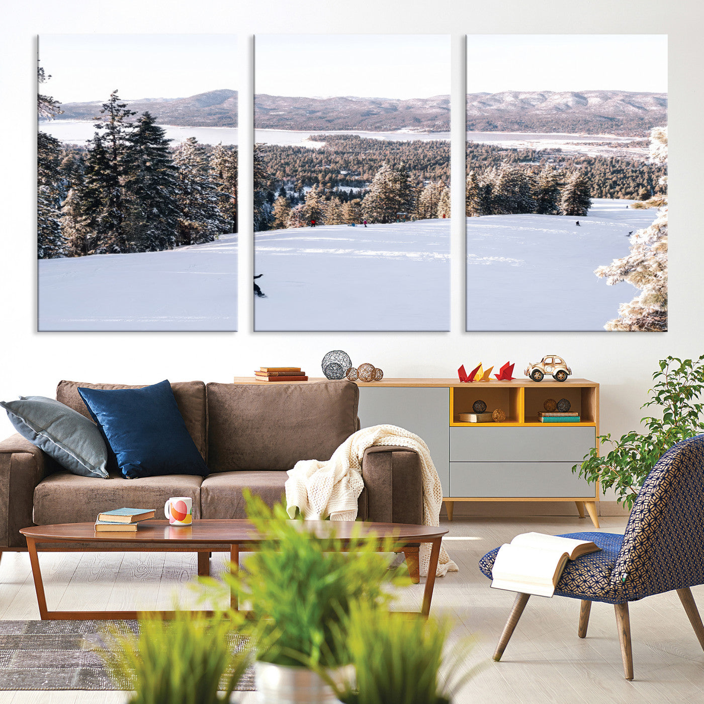 -Snowy Mountain Wall Art Canvas Print, Framed Ski Slope Art Picture Print, Winter Forest Perfect