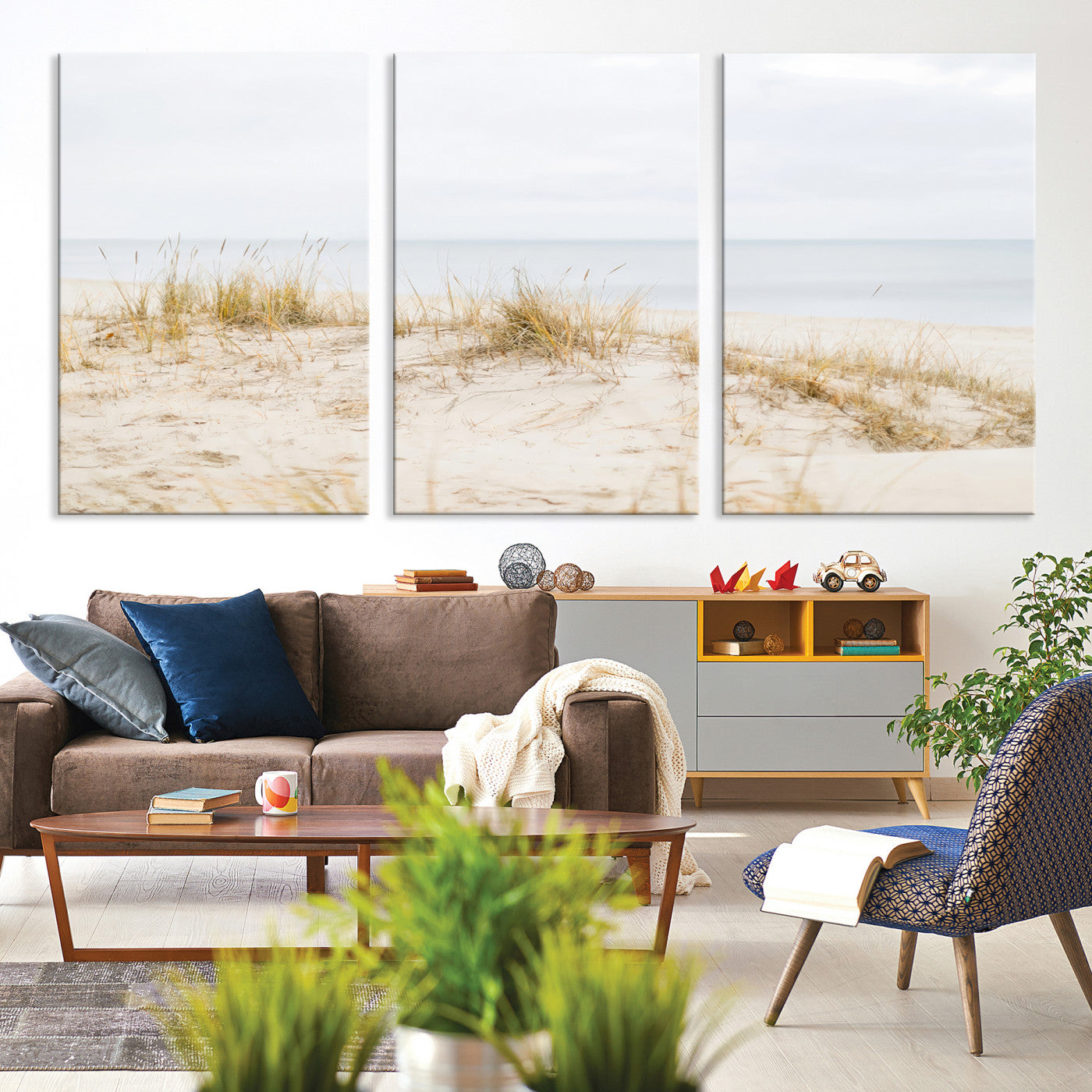 -Beach Dunes Wall Art Canvas Print, Framed Coastal Grass Art Picture Print, Sand Perfect Minimalist