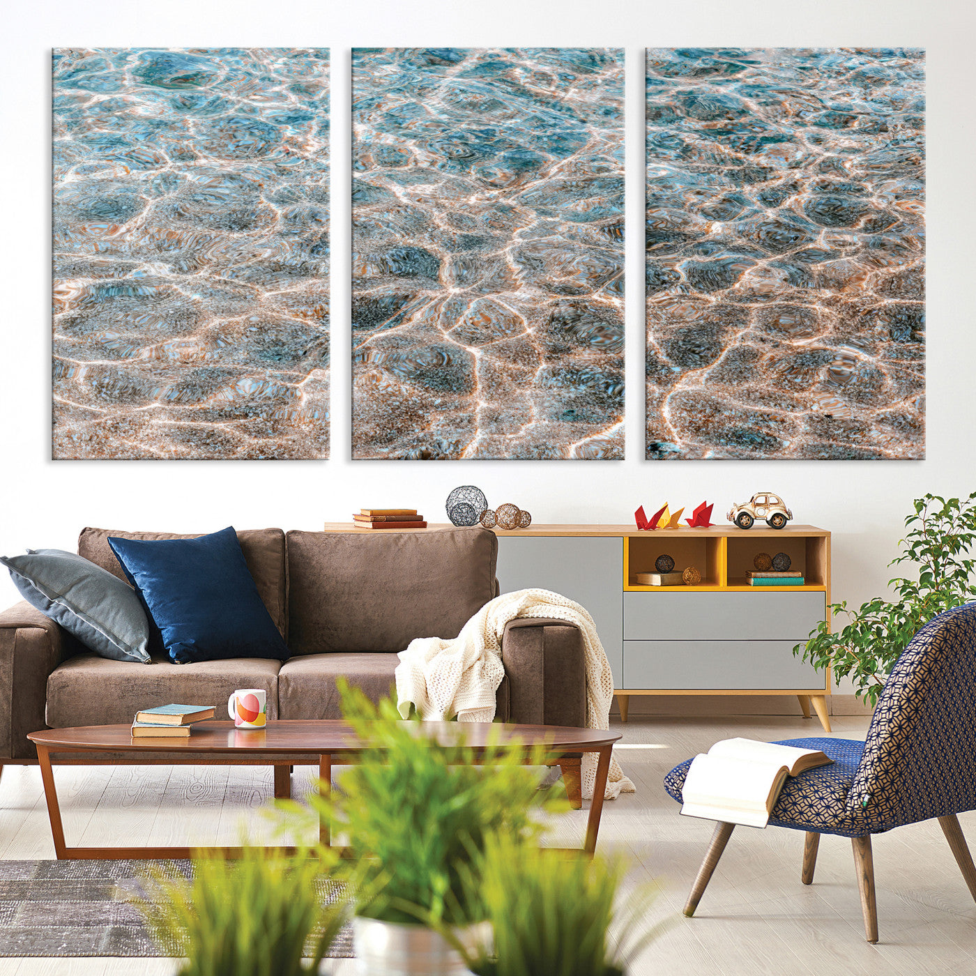 26580287-MGV-CV-36X24-Clear Water Wall Art Canvas Print, Framed Sunlit Ripples Art Picture Print, Ocean Texture Perfect Modern Coastal Decor