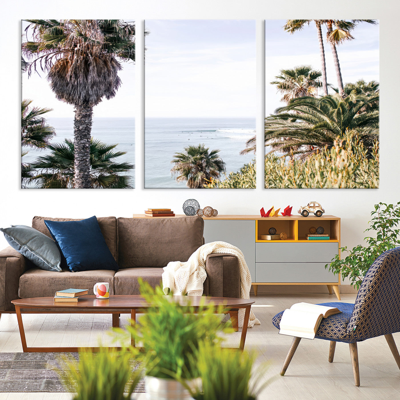 51404565-MGV-CV-36X24-Coastal Palm Trees Wall Art Canvas Print – Framed Ocean Breeze Tropical Scene Artwork for Relaxing Home, Office Decor