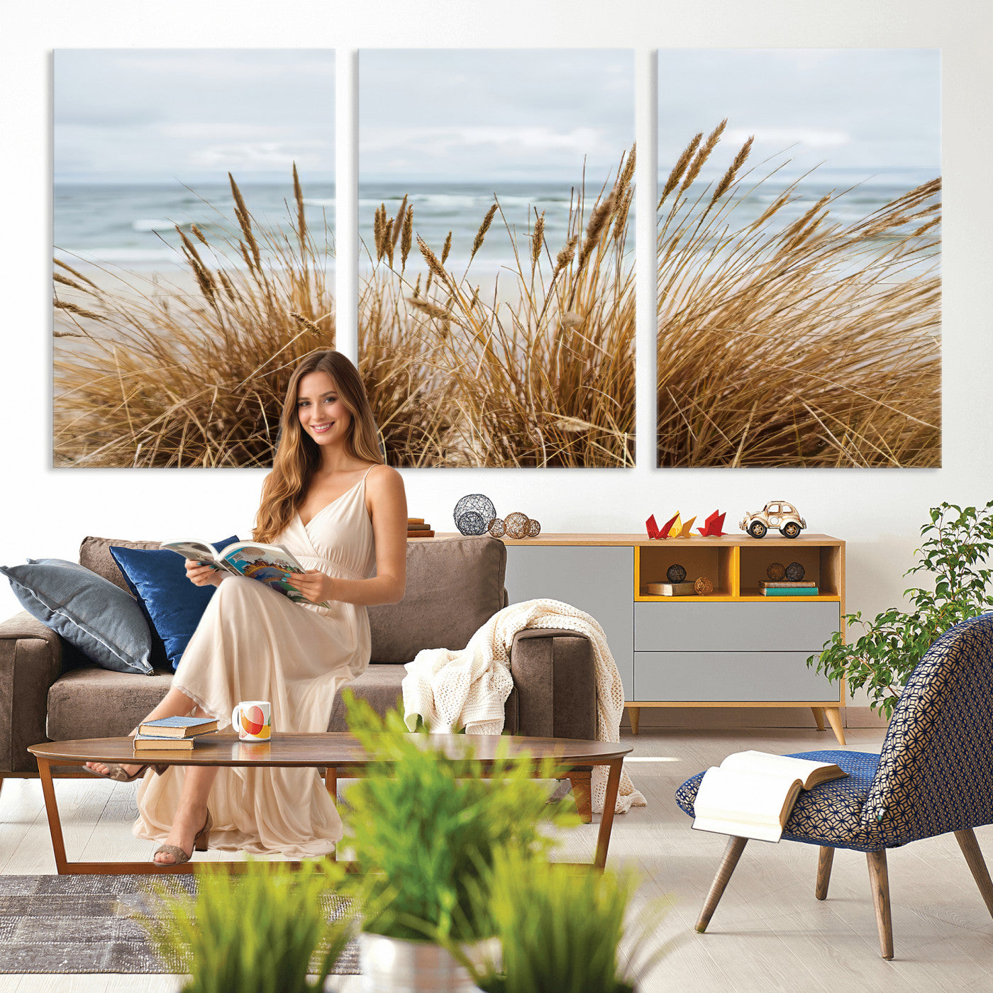 14270839-MGV-CV-36X24 - Beach Grass Wall Art – Canvas Print of Serene Coastal Shore, Peaceful Ocean Vibes, Nature Decor for Guest Room, Office or Living Room
