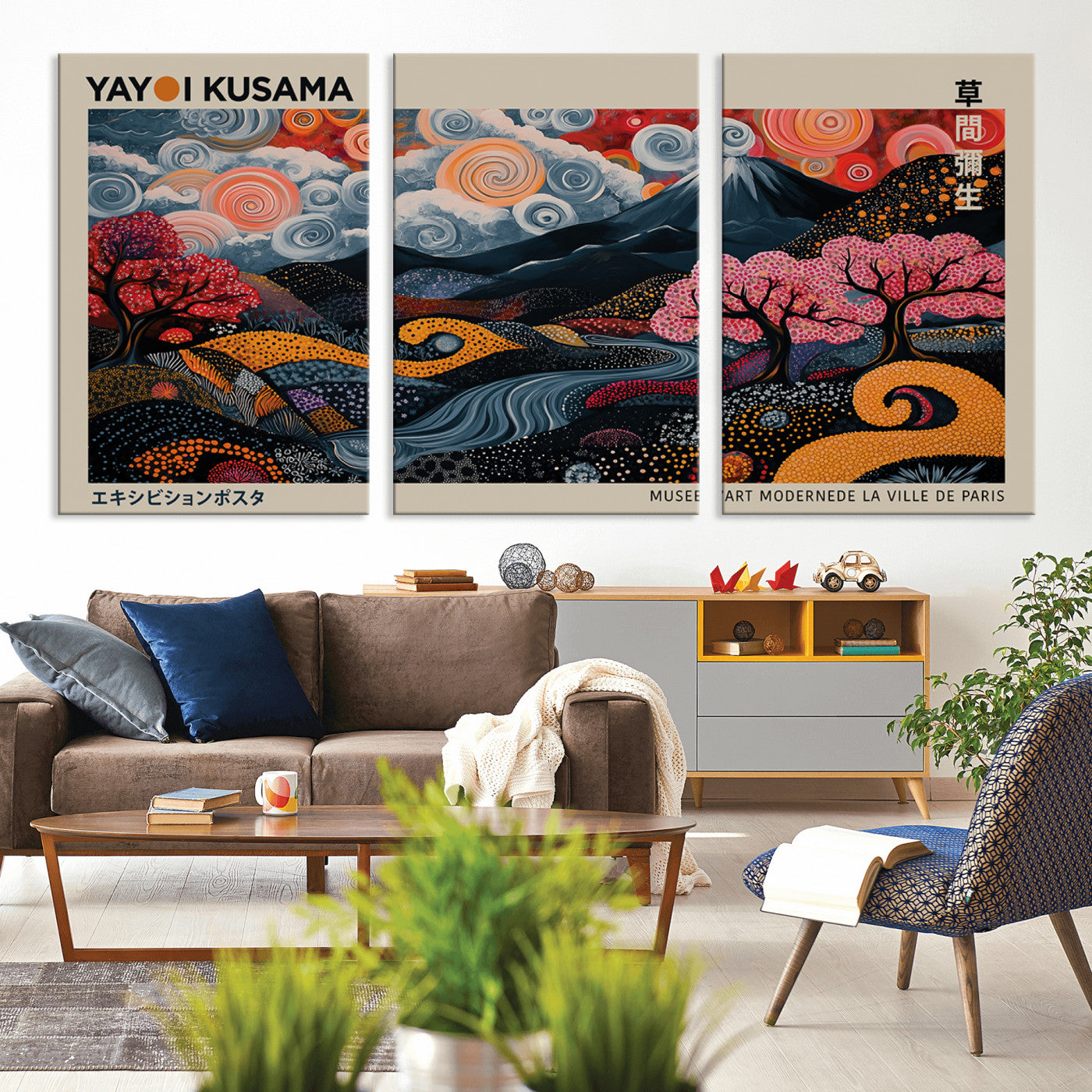 89598235-MGV-CV-36X24-Modern Japanese Wall Art Canvas Print – Framed Contemporary Yayoi Kusama Artwork for Home, Office, Living Room
