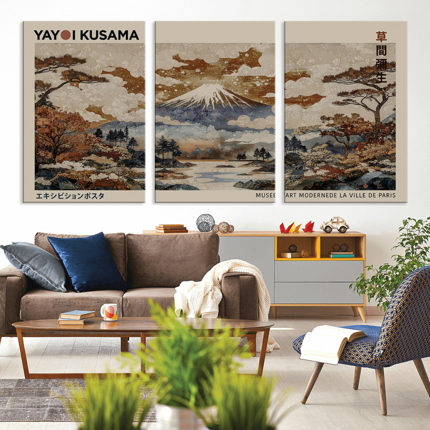 11778299-MGV-CV-36X24-Yayoi Kusama Wall Art Canvas Print – Framed Modern Japanese Abstract Mount Fuji Artwork for Home, Office, Living Room