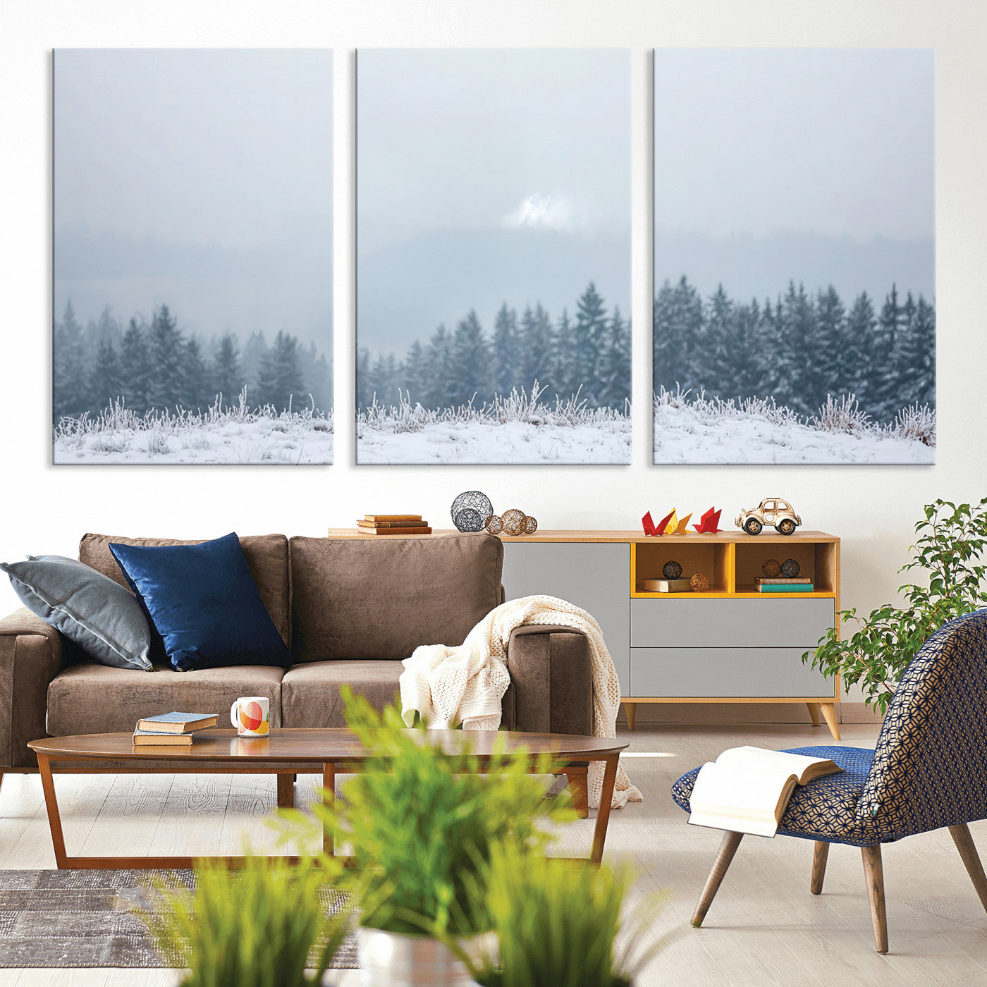 33033082-MGV-CV-36X24-Winter Forest Wall Art Canvas Print – Framed Snowy Landscape Art Picture Misty Tree Scene Artwork for Home Office