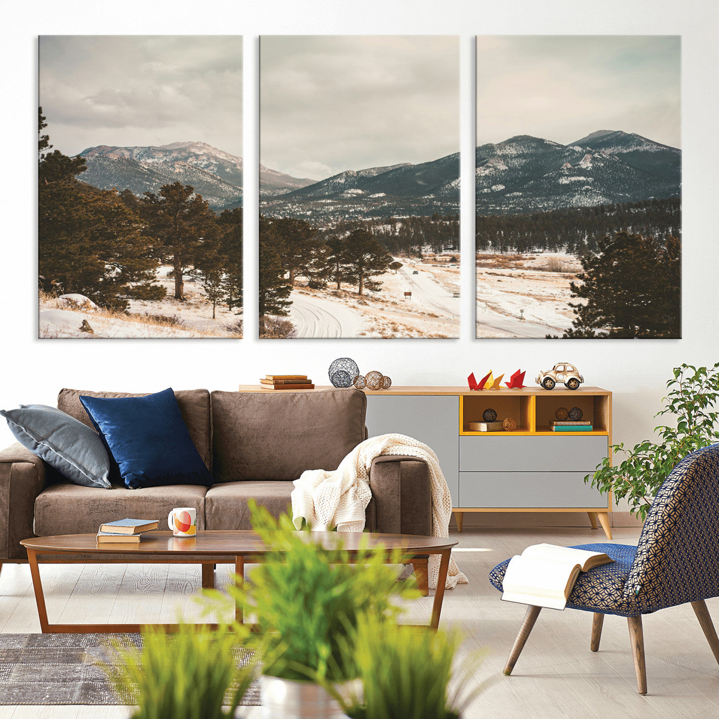 77311749-MGV-CV-36X24-Mountain Landscape Wall Art Canvas Print – Framed Snowy Peaks Alpine Aesthetic Rustic Winter Scene Artwork for Home Office