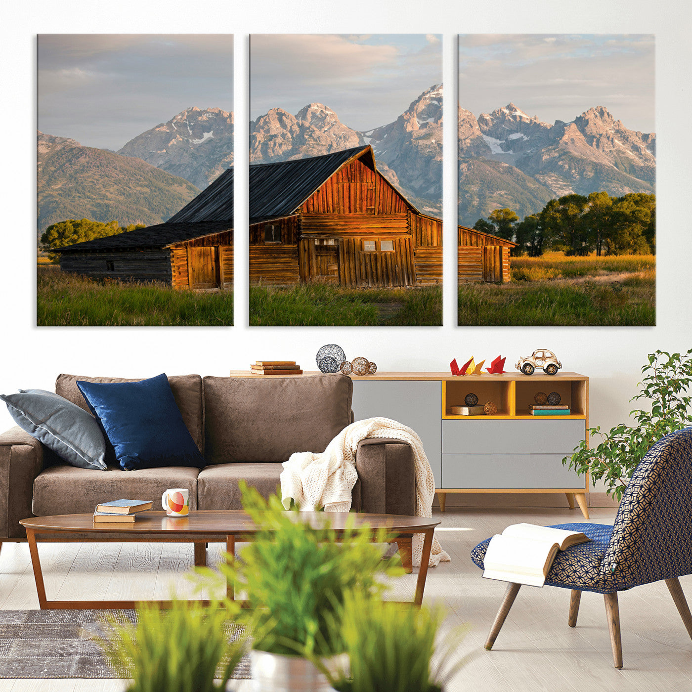 31771014-MGV-CV-36X24-Rustic Barn Wall Art Canvas Print – Framed Western Landscape Farmhouse Style Rustic Nature Scene Artwork for Home Office