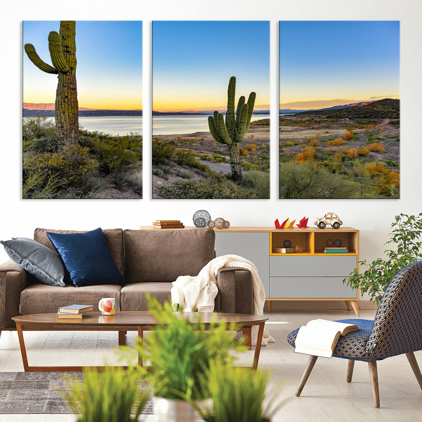 -Saguaro Cactus Wall Art Canvas Print – Framed Desert Sunset Southwestern Nature Scene Artwork for Home Office