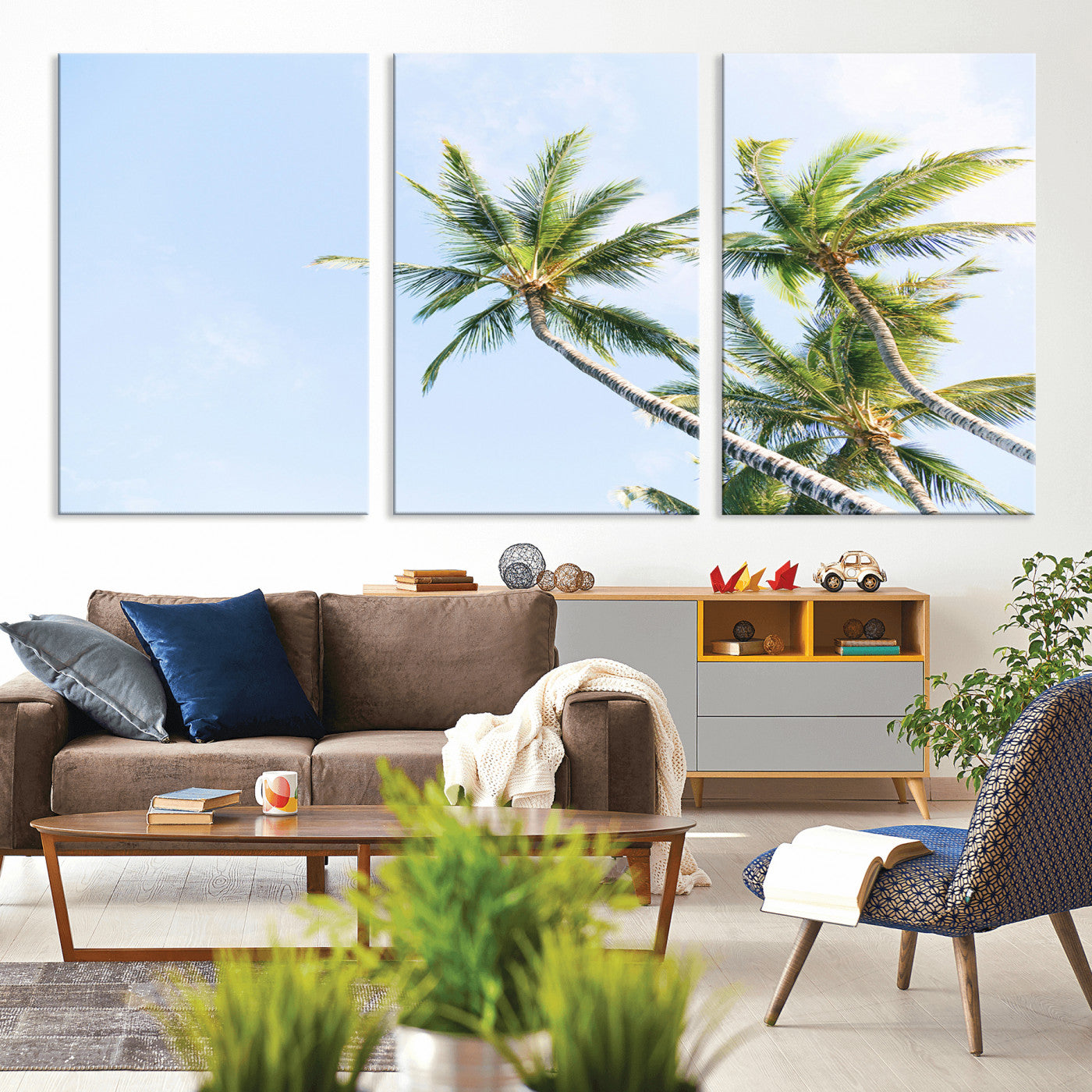 -Palm Trees Wall Art Canvas Print – Framed Tropical Coastal Nature Scene Artwork for Home Office