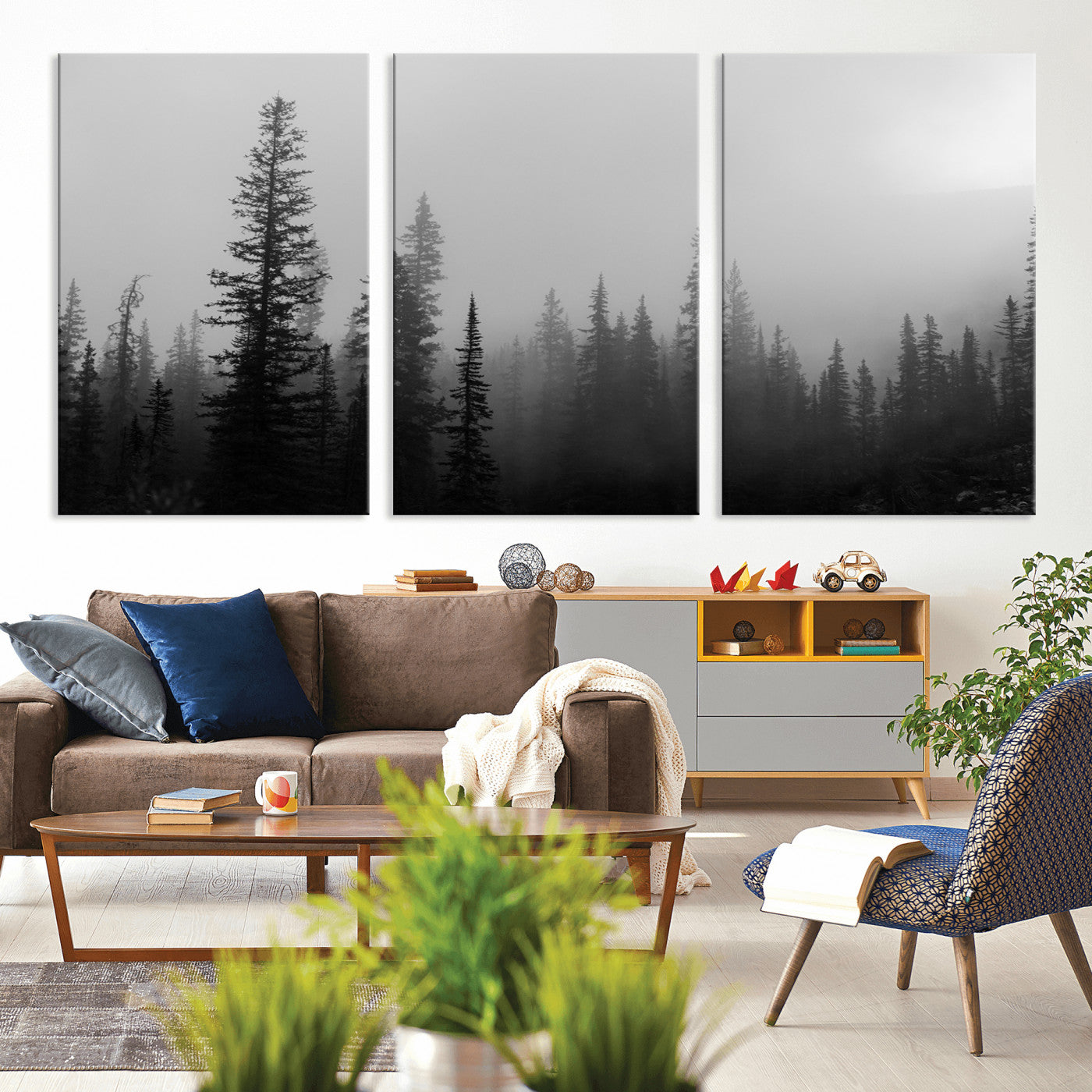 73138900-MGV-CV-36X24-Misty Pines Wall Art Canvas Print – Framed Woodland Minimalist Rustic Nature Scene Photography Artwork for Home Office