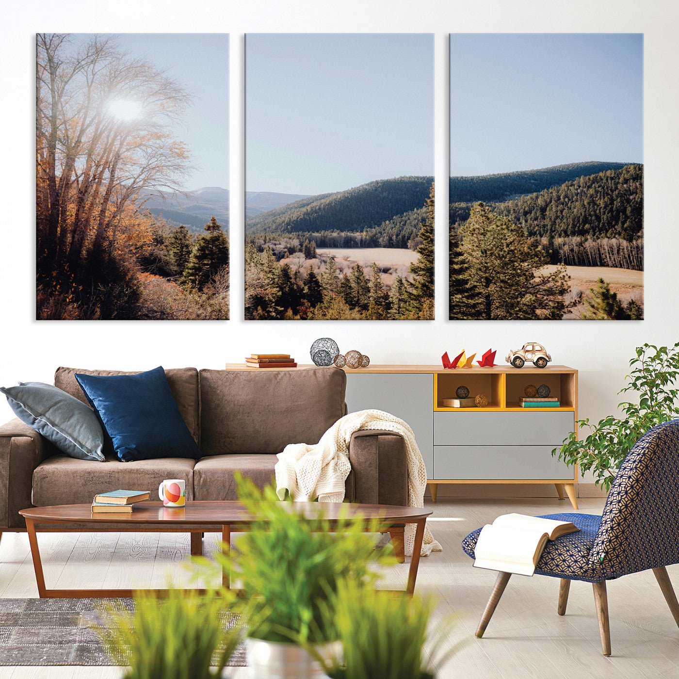 52941305-MGV-CV-36X24-Rustic Landscape Wall Art Canvas Print – Serene Valley Scene Pine Tree Horizon Nature Artwork for Home Office