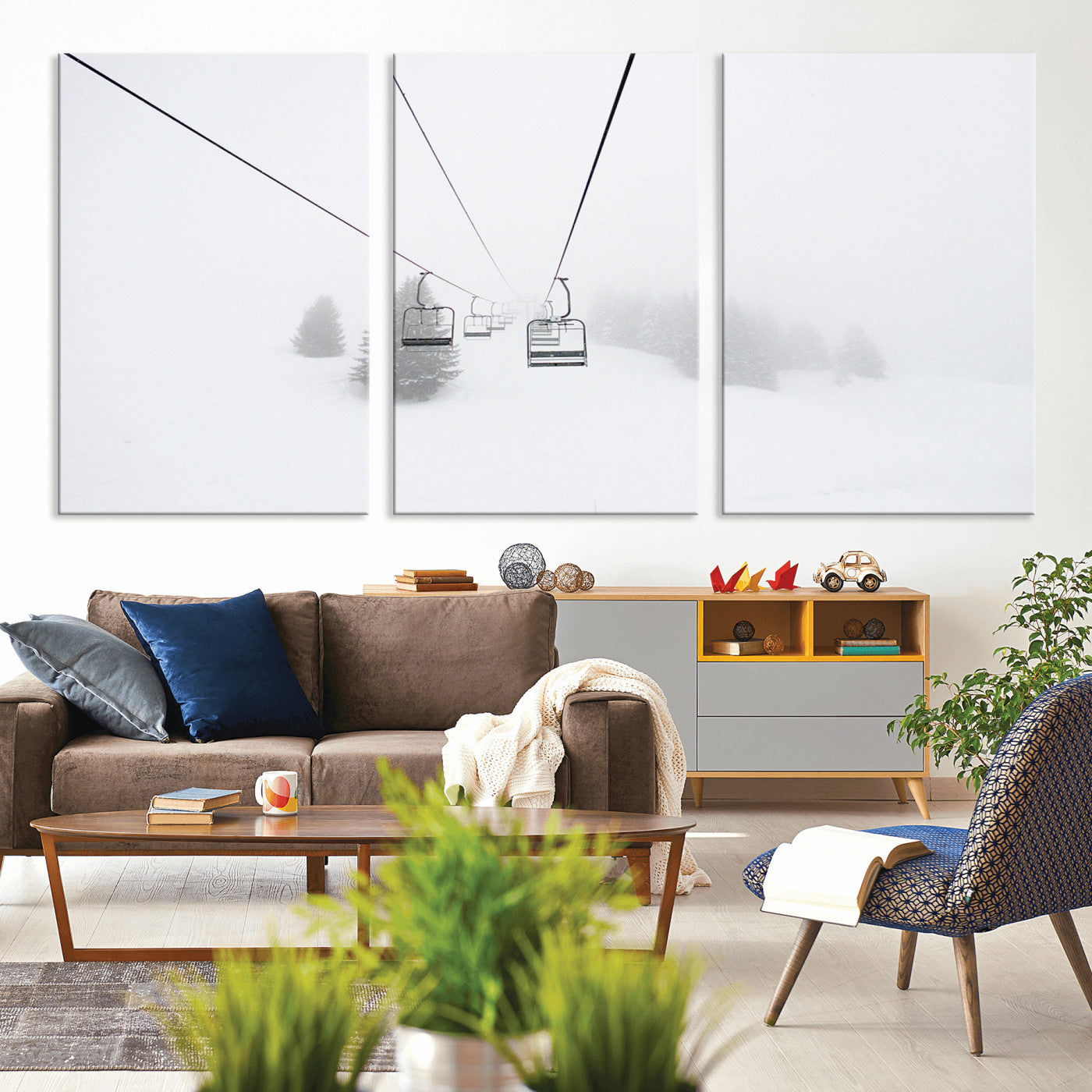 -Ski Lift Wall Art Canvas Print – Snowy Alpine Landscape Nordic Adventure Winter Mountains Artwork for Home, Office