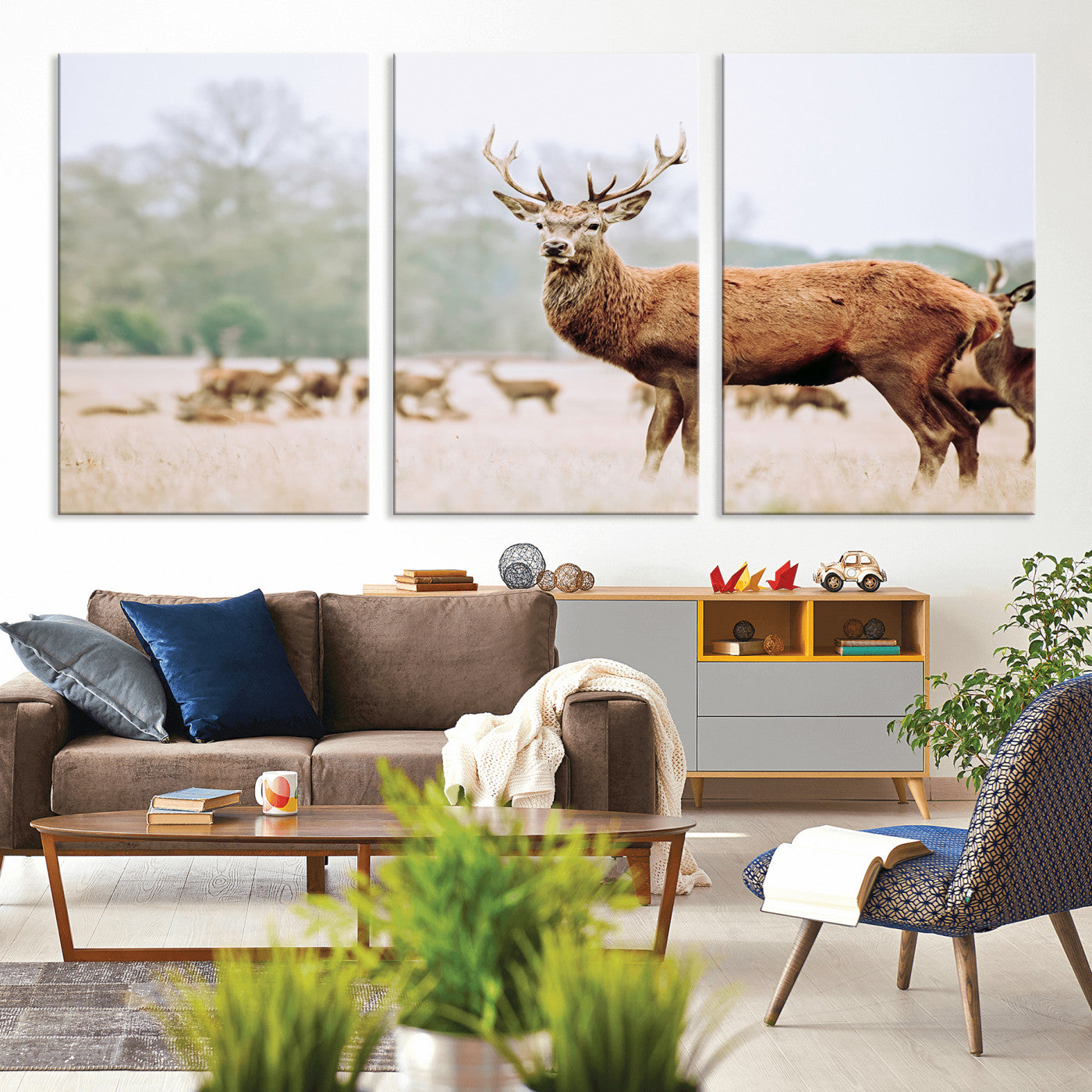 53240224-MGV-CV-36X24-Rustic Deer Wall Art Canvas Print – Forest Woodland Stag Nordic Animal Scenic Nature Artwork for Home, Cabin