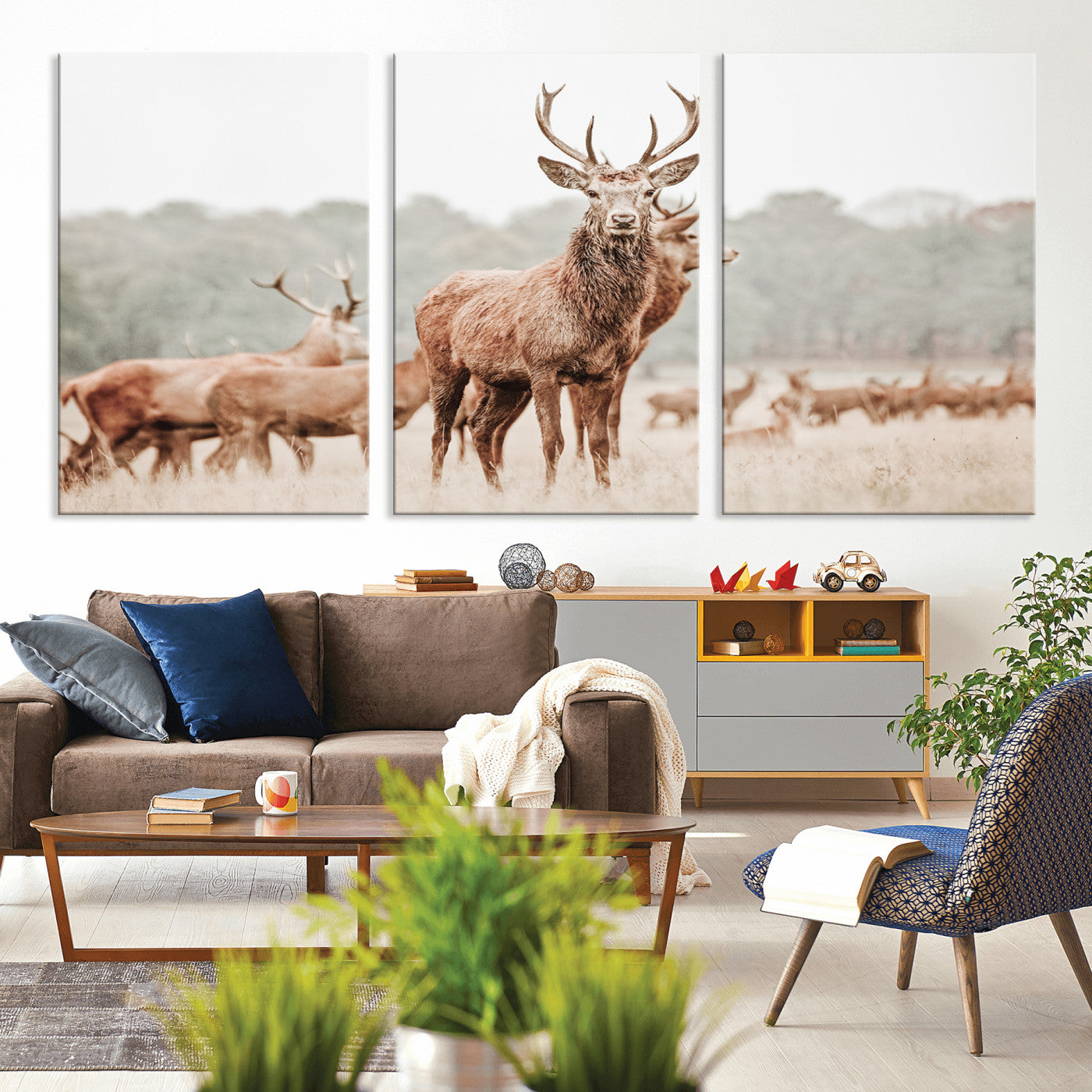 -Rustic Nature Wall Art Canvas Print – Stag Woodland Framed Wildlife Art Picture Print Perfect Lodge Decor