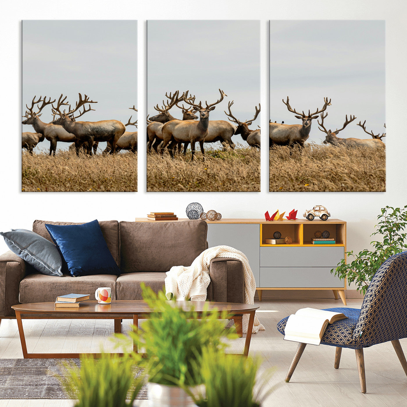 -Elk Herd Wall Art Canvas Print – Framed Wildlife Photography Majestic Antlers Nature Scene Artwork for Home Office