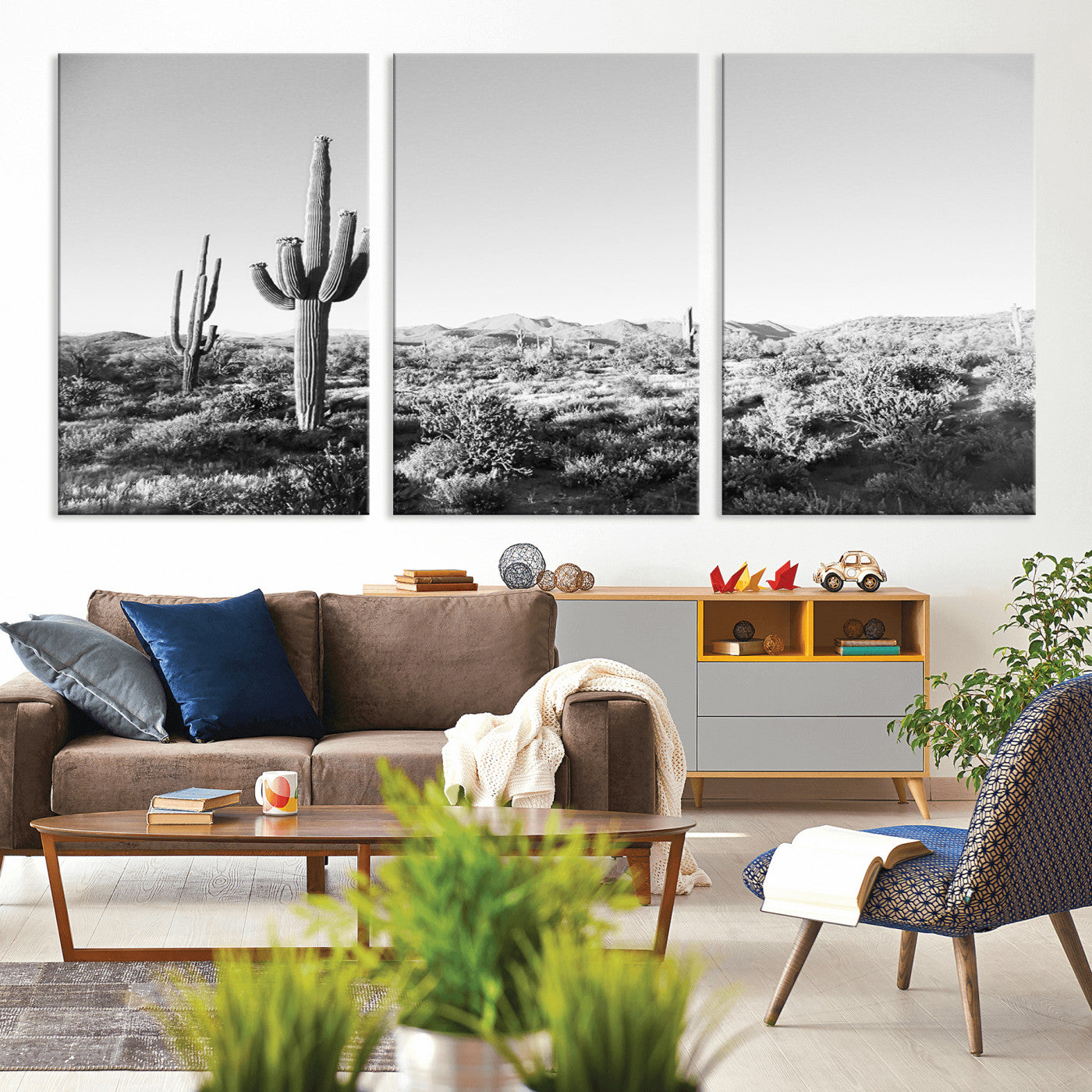 85205054-MGV-CV-36X24-Saguaro Cactus Wall Art Canvas Print – Framed Monochrome Landscape Scenic Arizona Minimalist Western Artwork for Home, Office