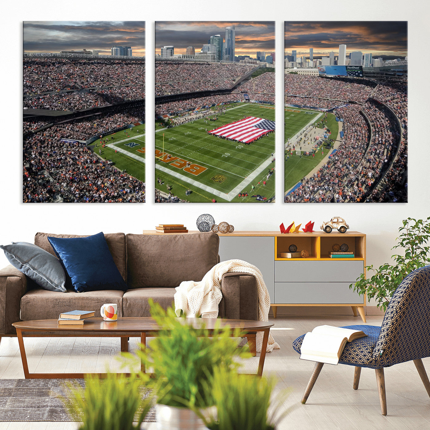 -Chicago Bears Soldiers Field Wall Art Canvas Print – Framed Football Stadium Artwork for Home, Office, Living Room