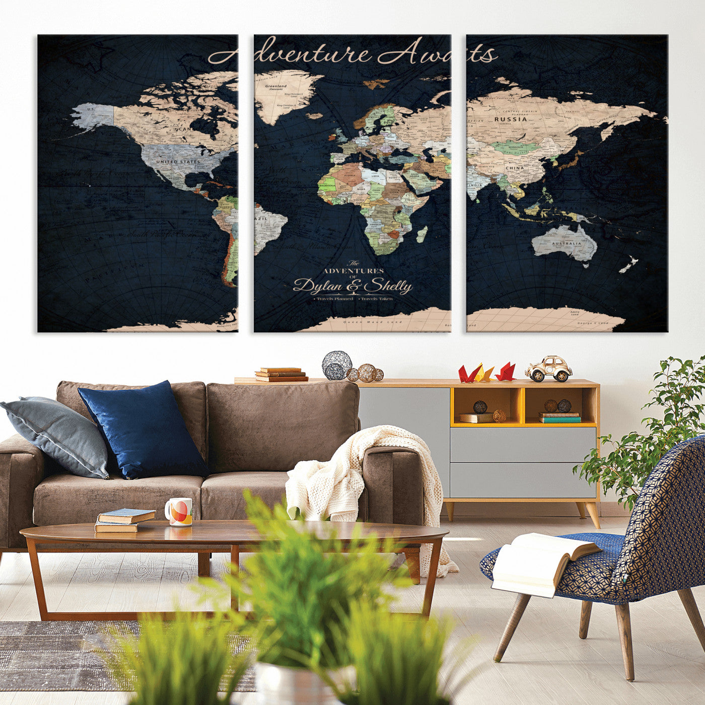 Rehber01-MGV-CV-36X24-Personalized World Map Canvas Print – Framed Push Pin Travel Wall Art for Couples – Adventure & Anniversary Gift