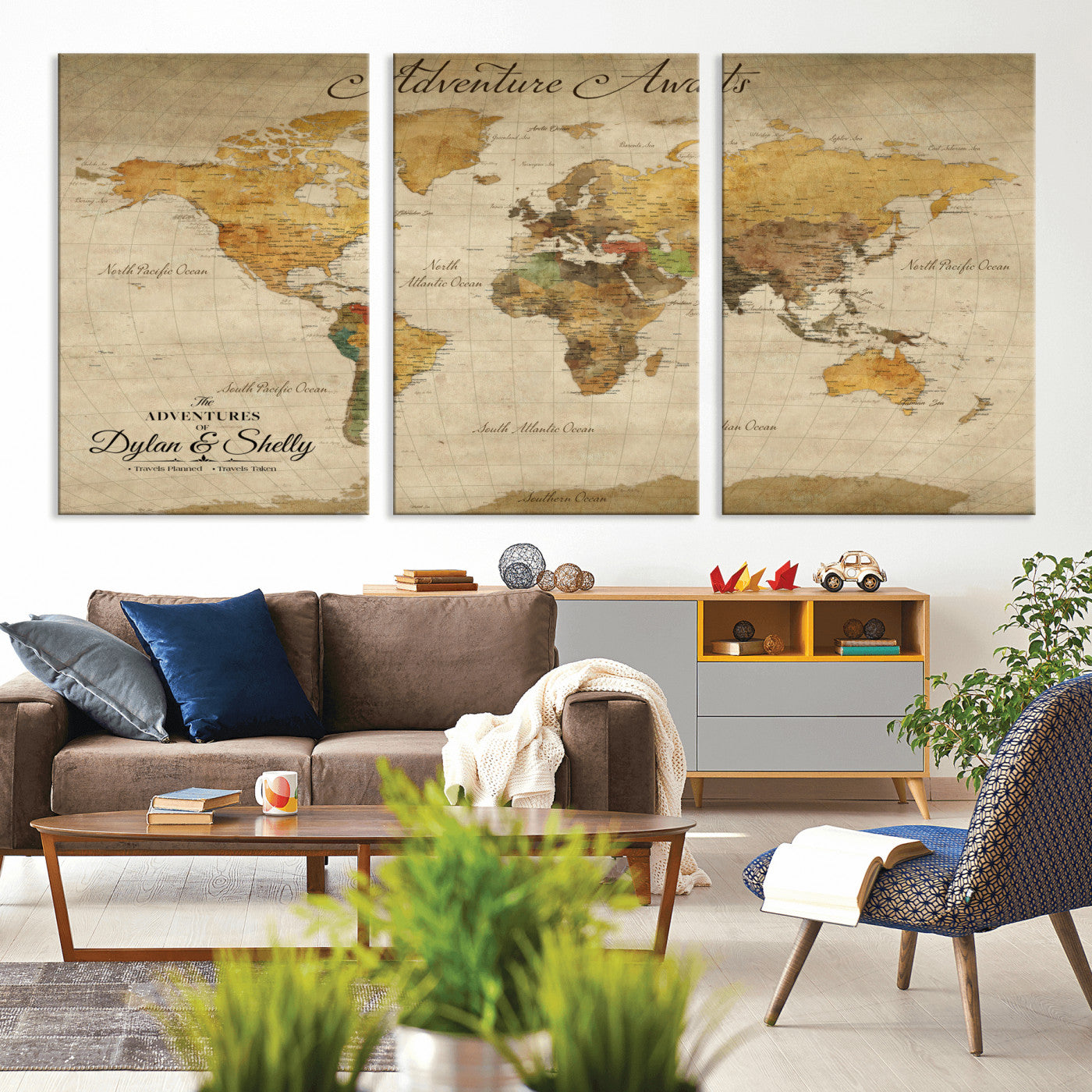 Rehber01-MGV-CV-36X24-Personalized World Map Canvas – Custom Framed Push Pin Travel Map Wall Art, Rustic Vintage Gift for Couples and Travel Lovers