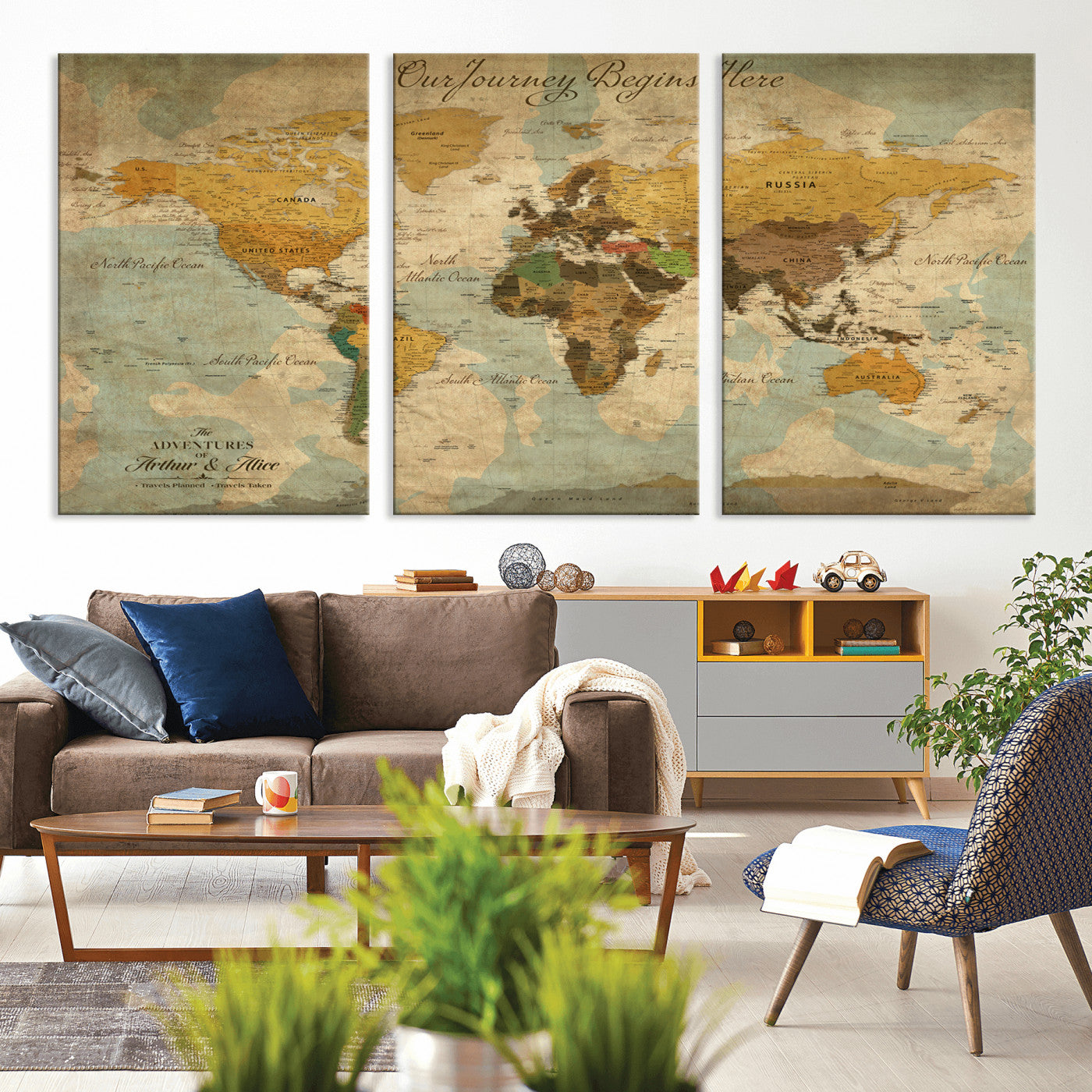 40572820-MGV-CV-36X24-Personalized World Map Canvas – Custom Framed Push Pin Travel Map Wall Art, Vintage Style Gift for Couples