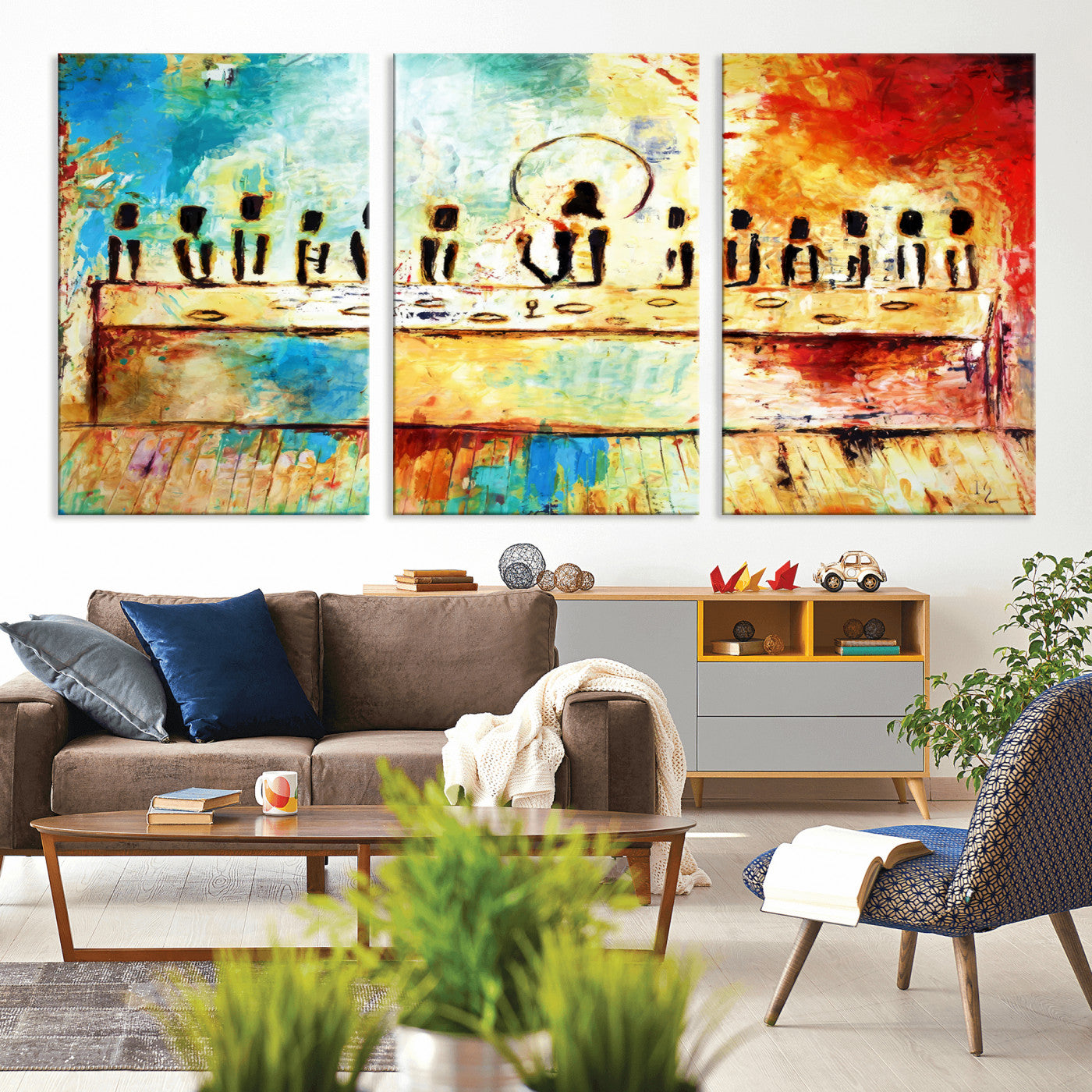 MGV-CV-60X30-3P - Abstract Last Supper with Apostles Wall Art Canvas Print