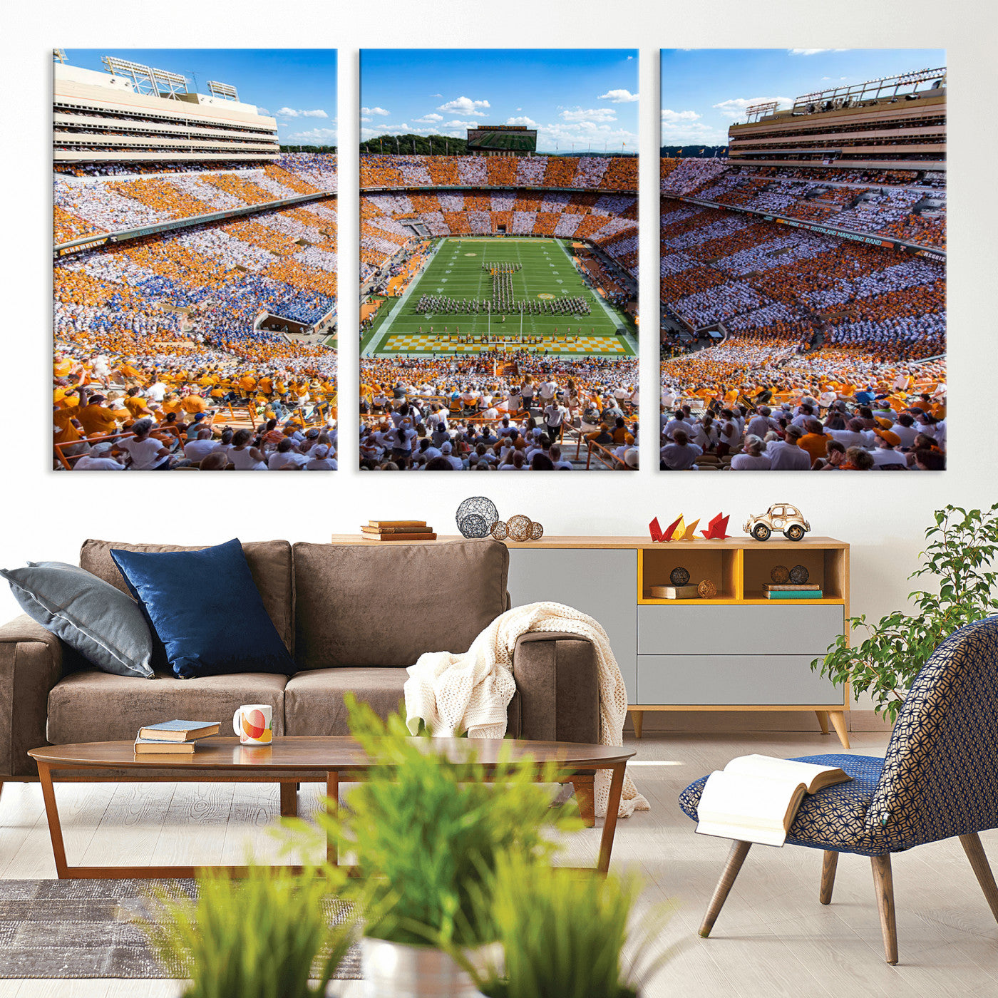 77097951-MGV-CV-60X30-3P - Tennessee Neyland Stadium Wall Art, Sports Arena Canvas Print, Panoramic Stadium Canvas Artwork for Home, Office