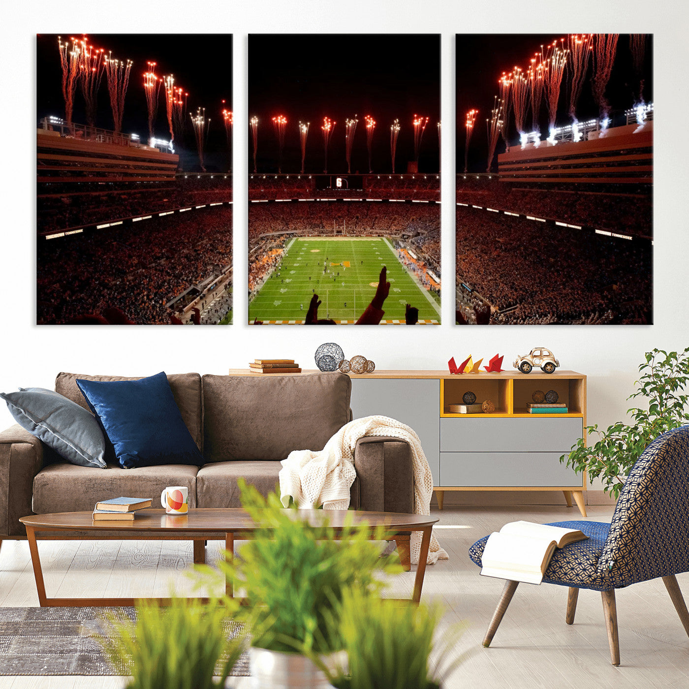 73358115-MGV-CV-60X30-3P - Tennessee Neyland Stadium Wall Art, Sports Arena Canvas Print, Panoramic Stadium Canvas Artwork for Home, Office