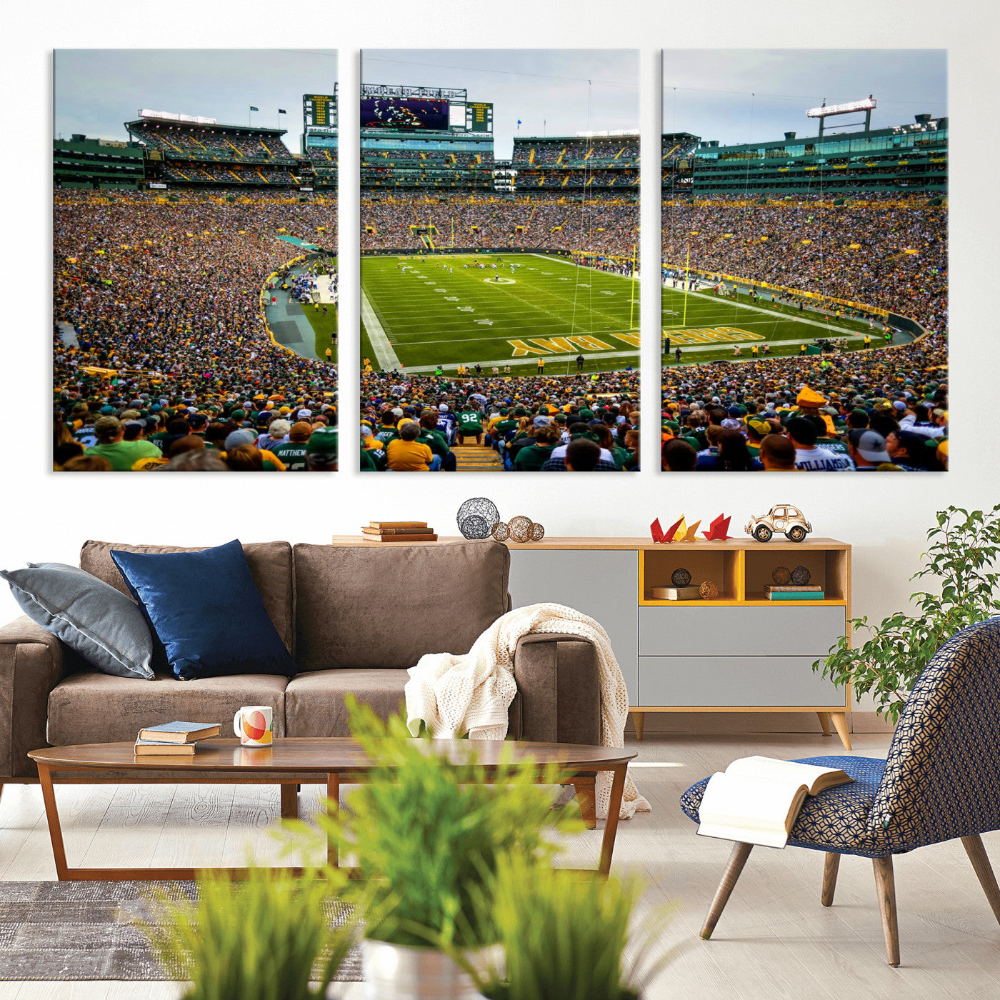 GBP101-MGV-CV-60X30-3P - Green Bay Packers Lambeau Field Stadium Wall Art Canvas Print, Iconic NFL Football Stadium Artwork, Wisconsin Sports Home Decor